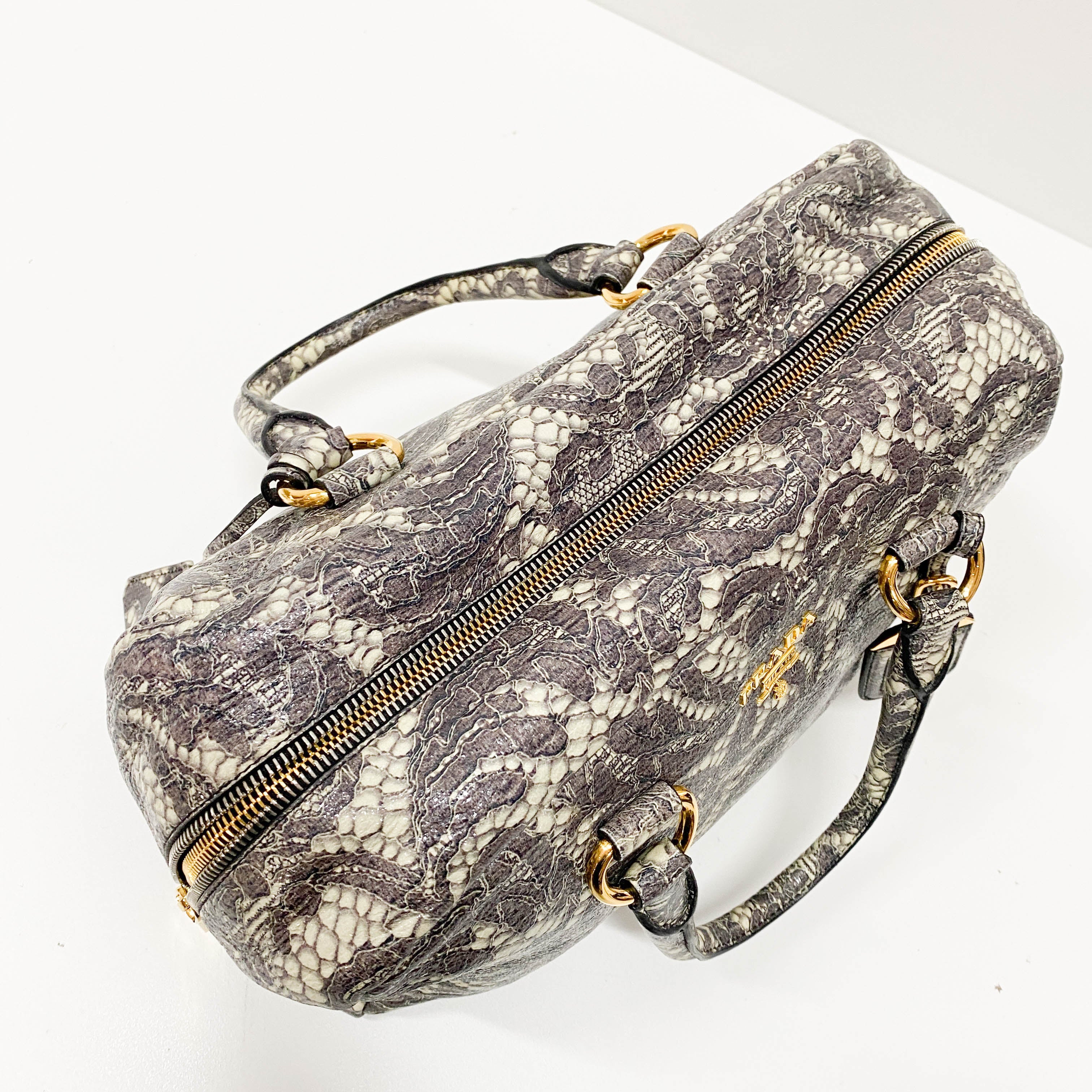 Saffiano Bauletto Grey Lace Leather Unspecified Hand Bag