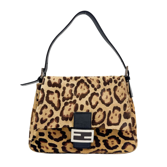 Mamma Baguette Brown Leopard Print Pony Hair Shoulder Bag