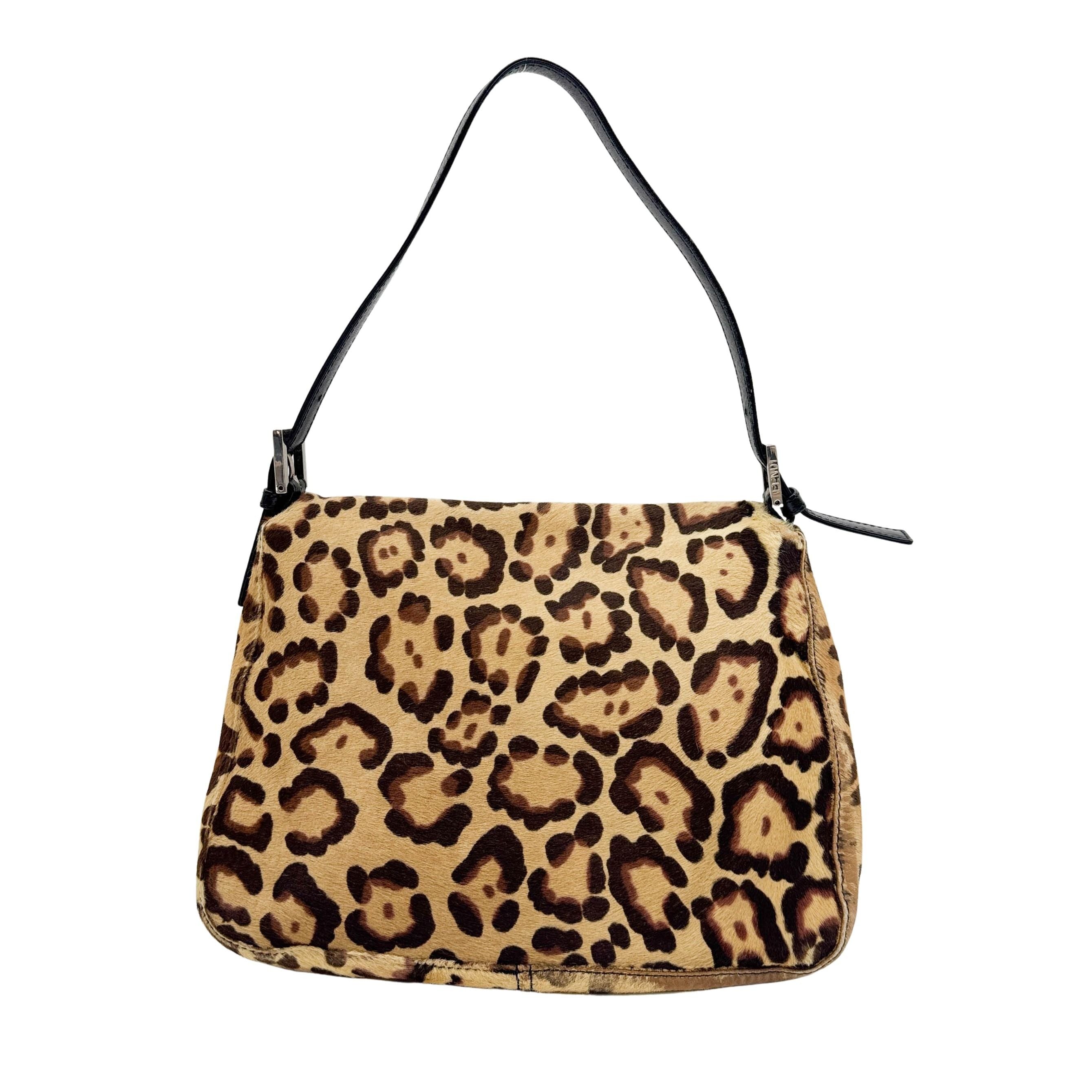 Mamma Baguette Brown Leopard Print Pony Hair Shoulder Bag