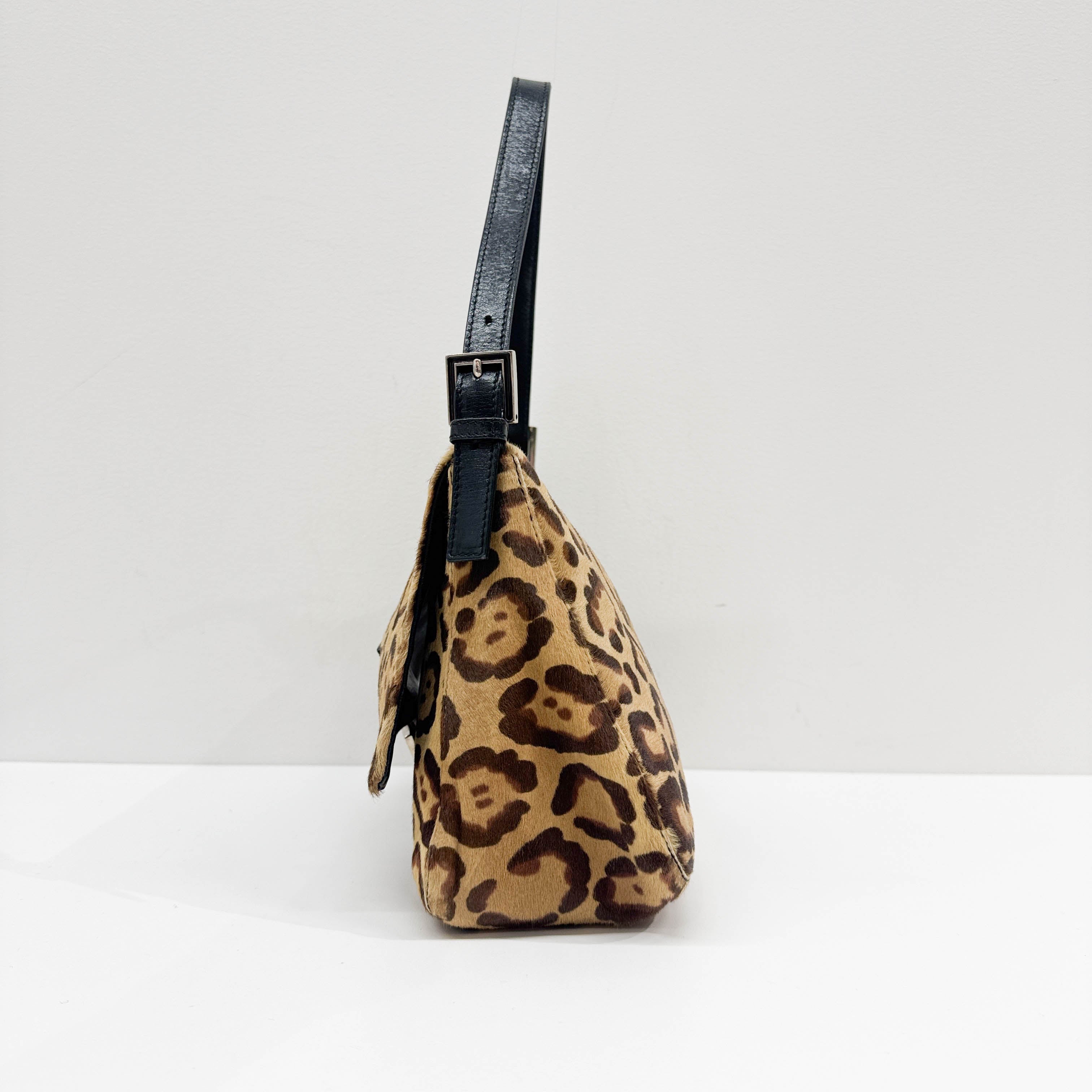 Mamma Baguette Brown Leopard Print Pony Hair Shoulder Bag