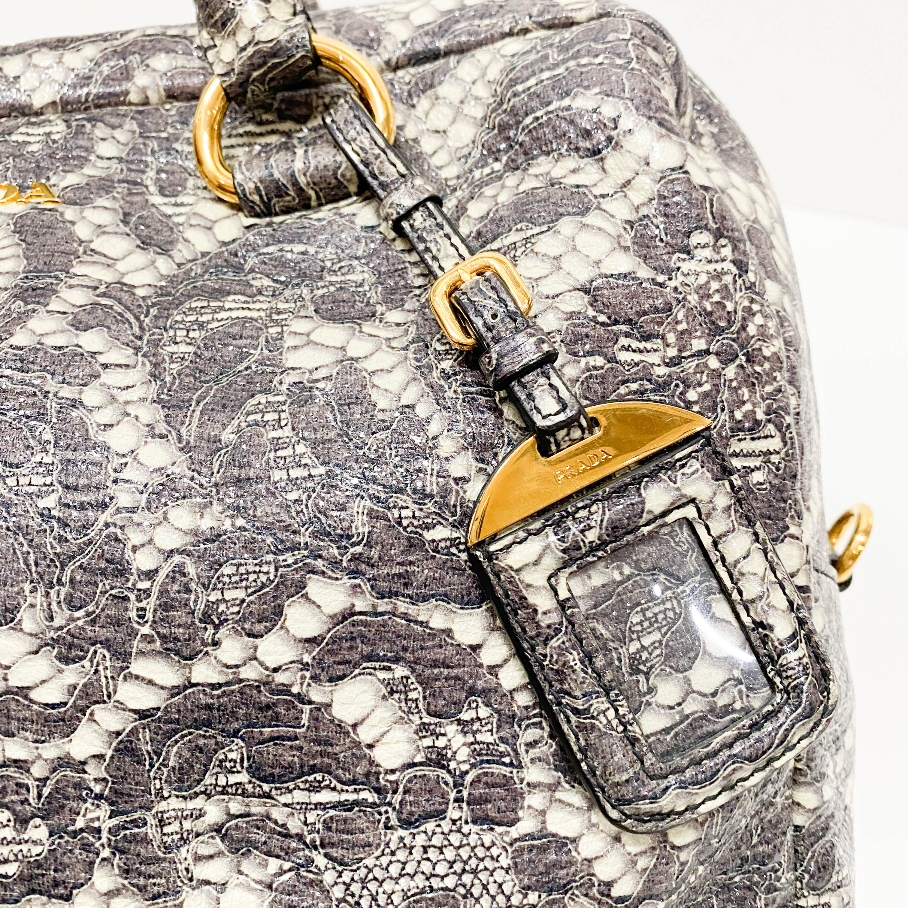 Saffiano Bauletto Grey Lace Leather Unspecified Hand Bag