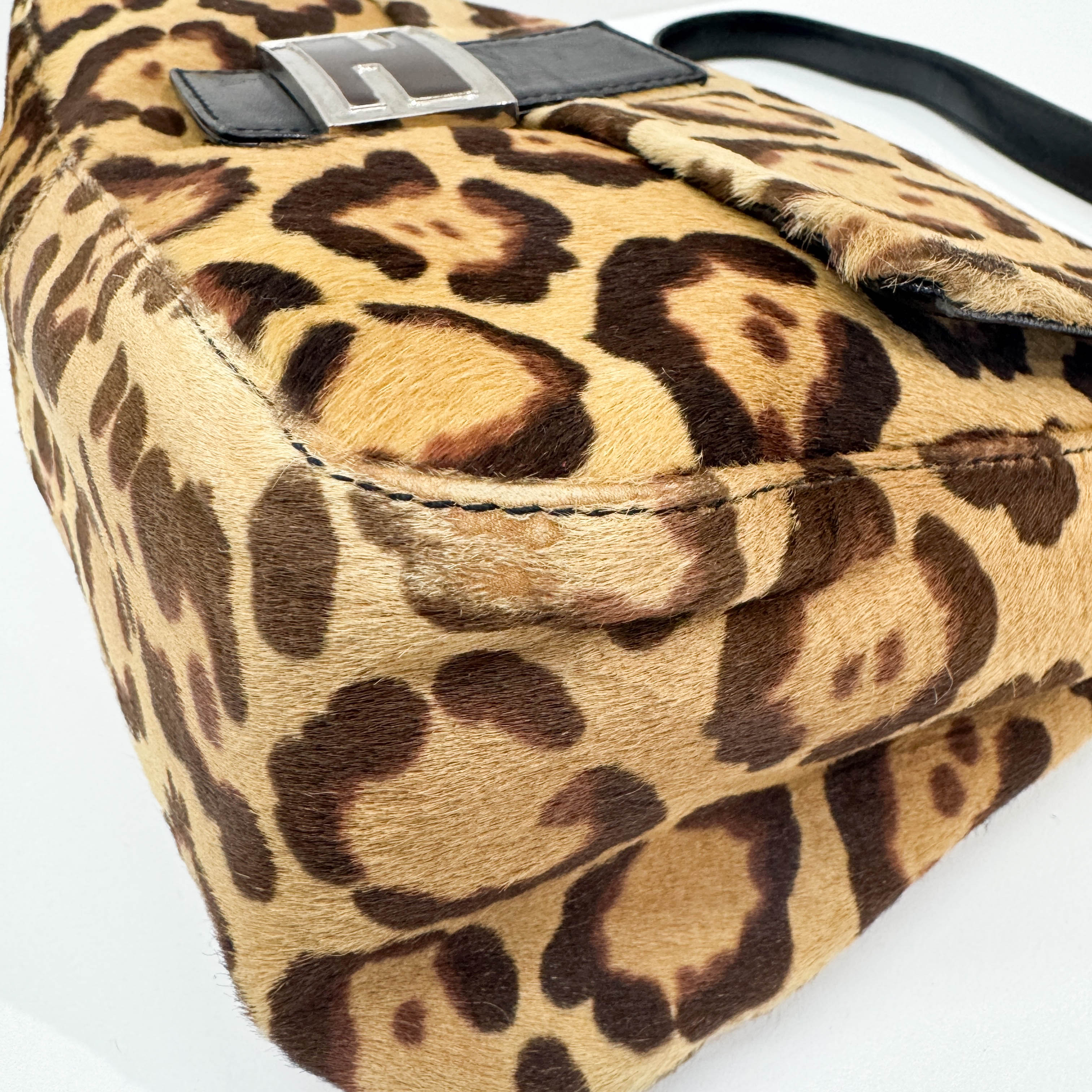 Mamma Baguette Brown Leopard Print Pony Hair Shoulder Bag