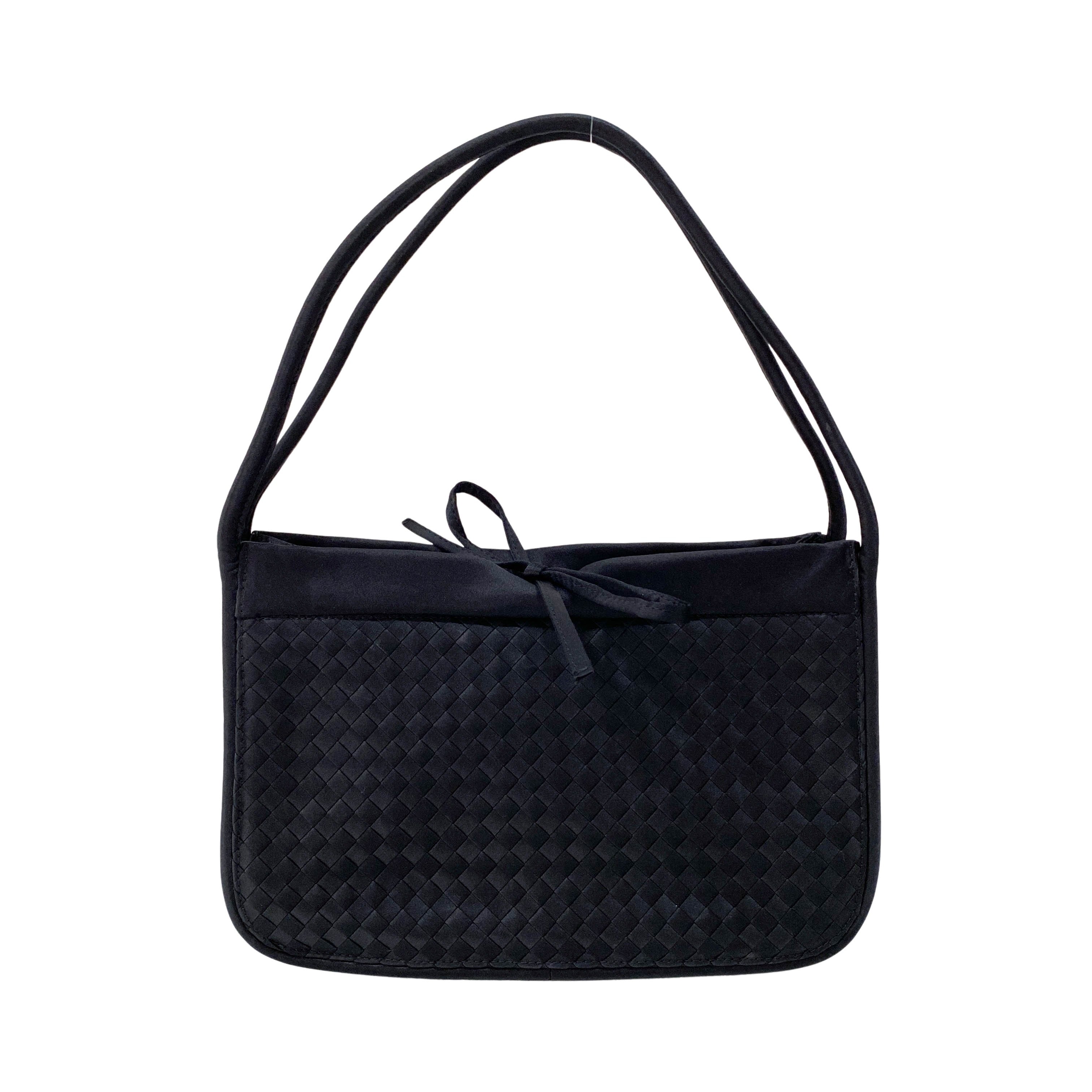 Intrecciato Black Satin Shoulder Bag