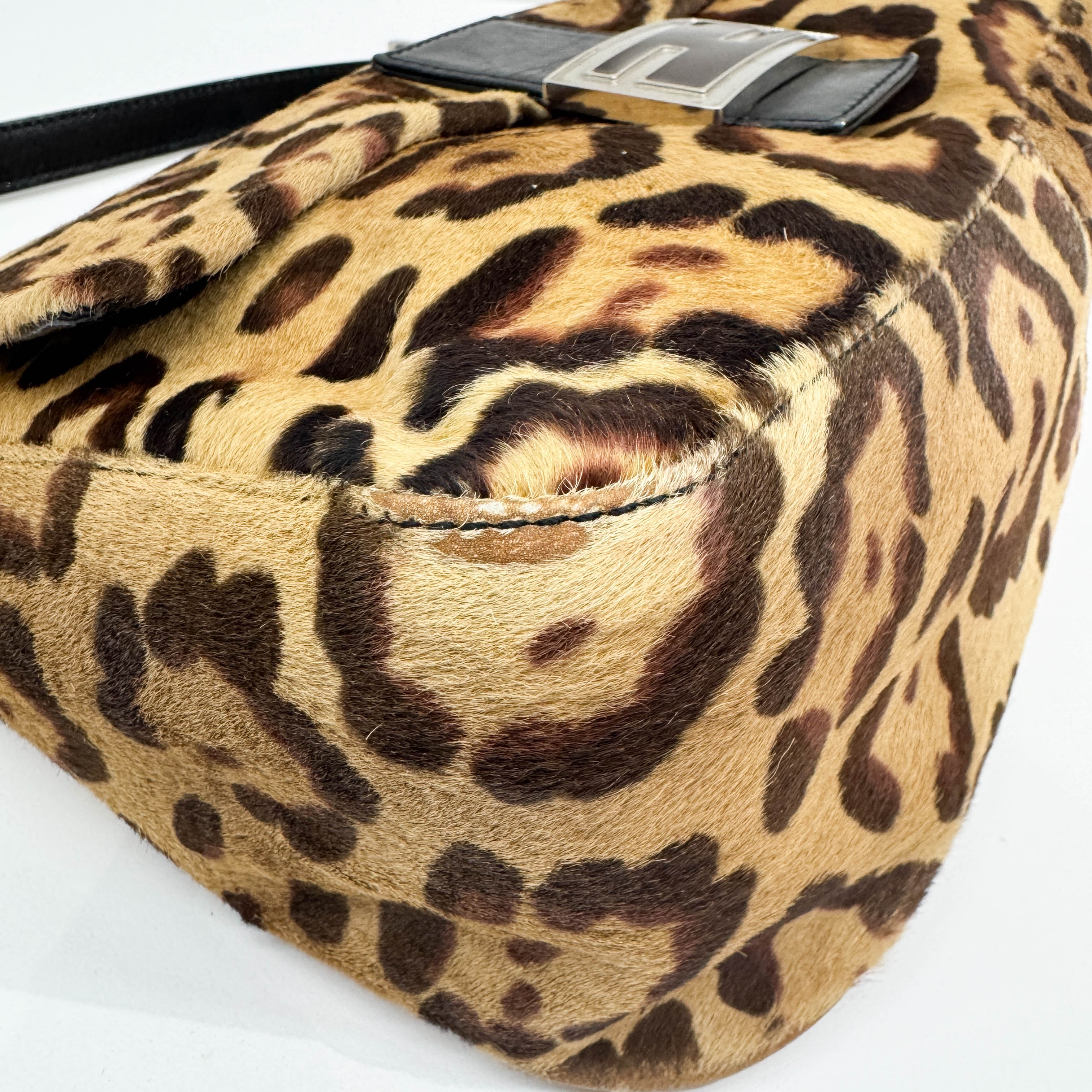 Mamma Baguette Brown Leopard Print Pony Hair Shoulder Bag
