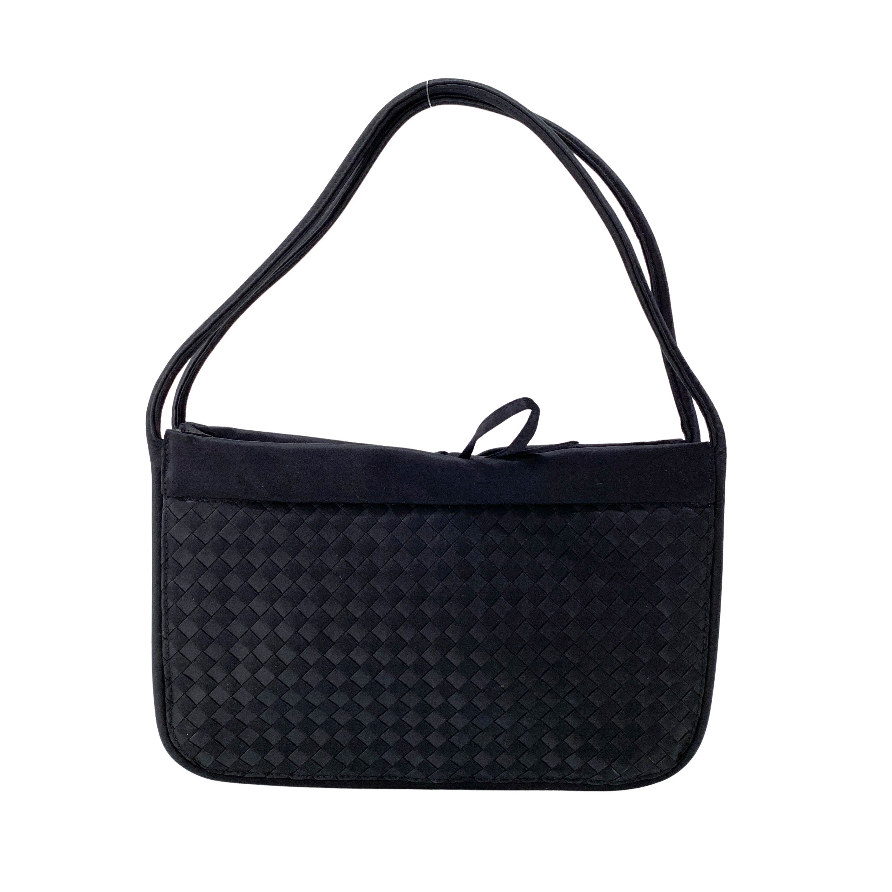 Intrecciato Black Satin Shoulder Bag