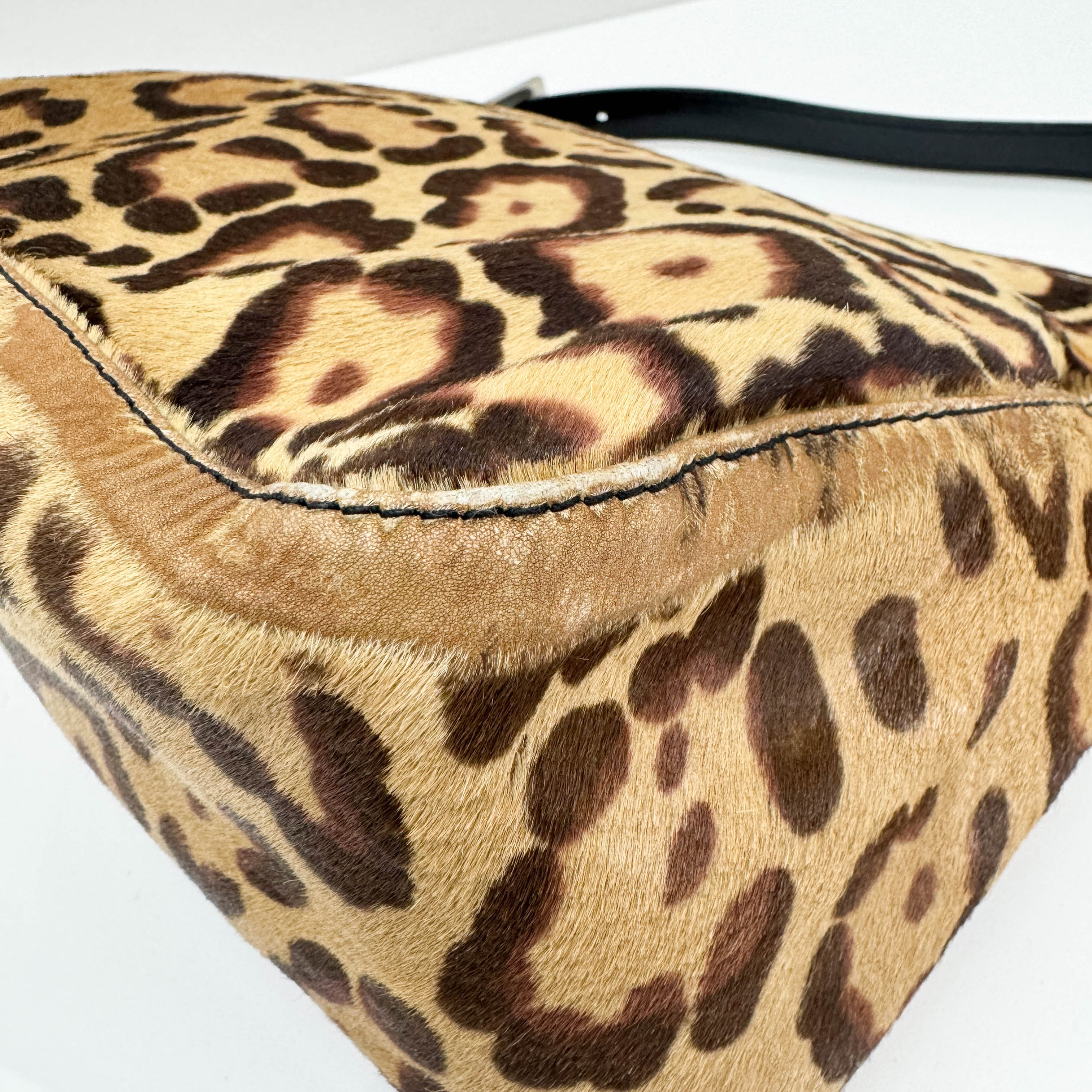 Mamma Baguette Brown Leopard Print Pony Hair Shoulder Bag