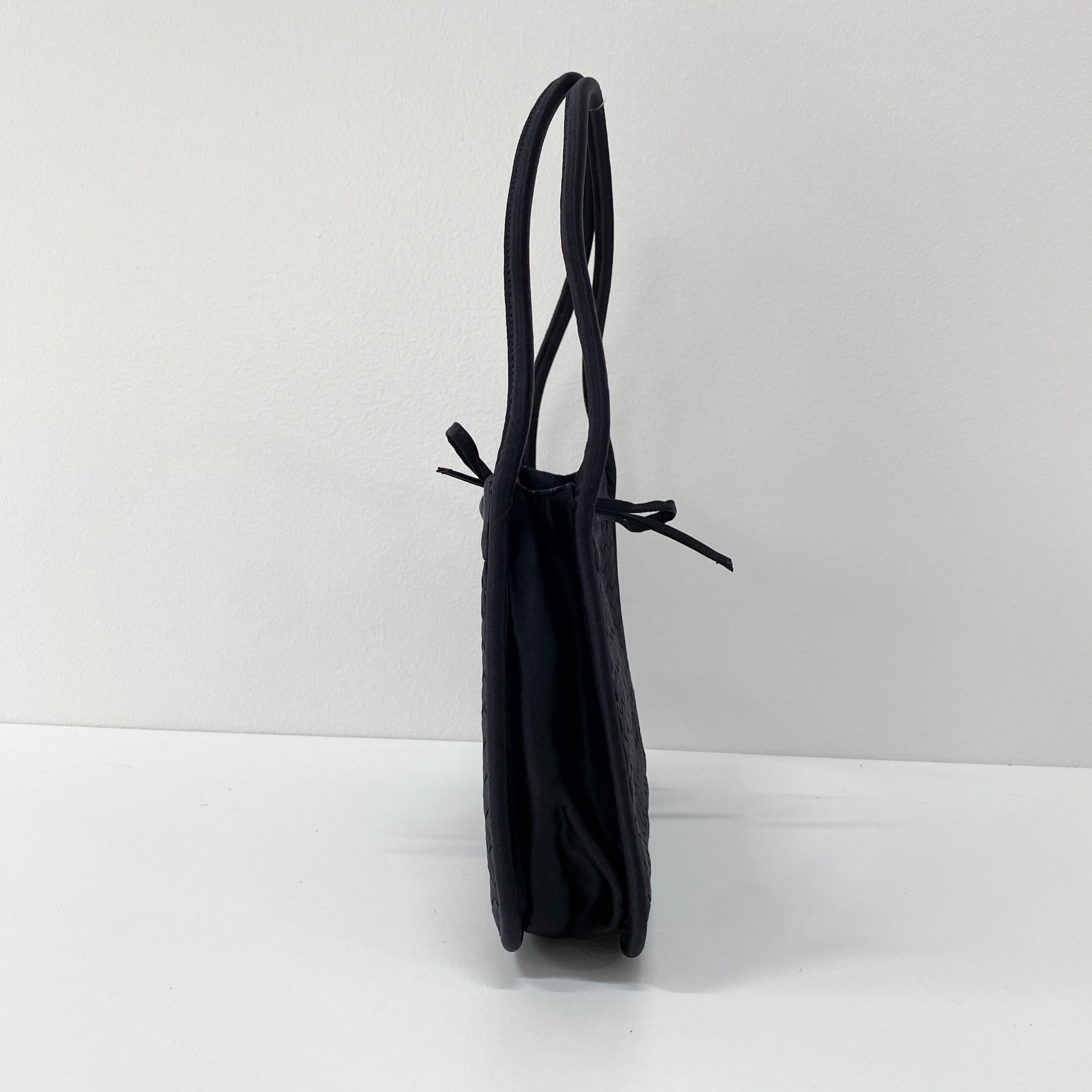 Intrecciato Black Satin Shoulder Bag