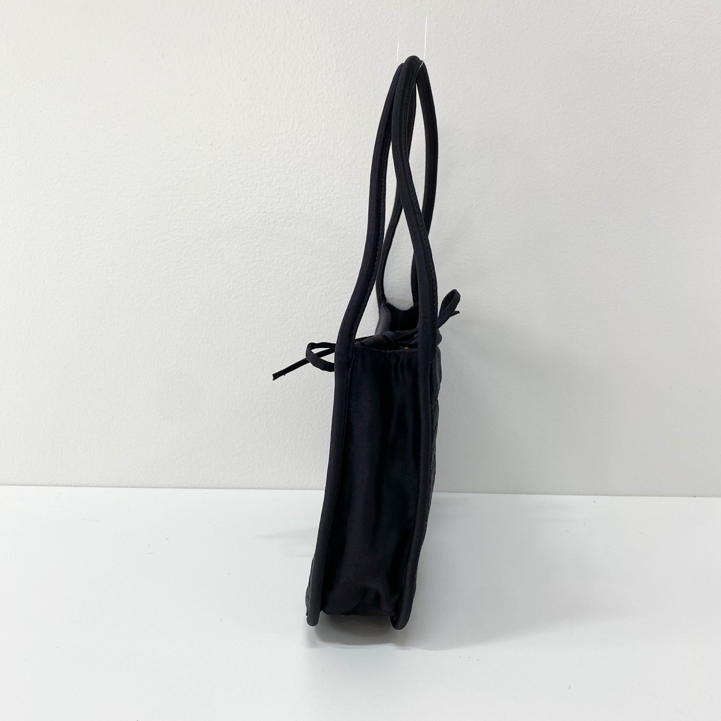 Intrecciato Black Satin Shoulder Bag