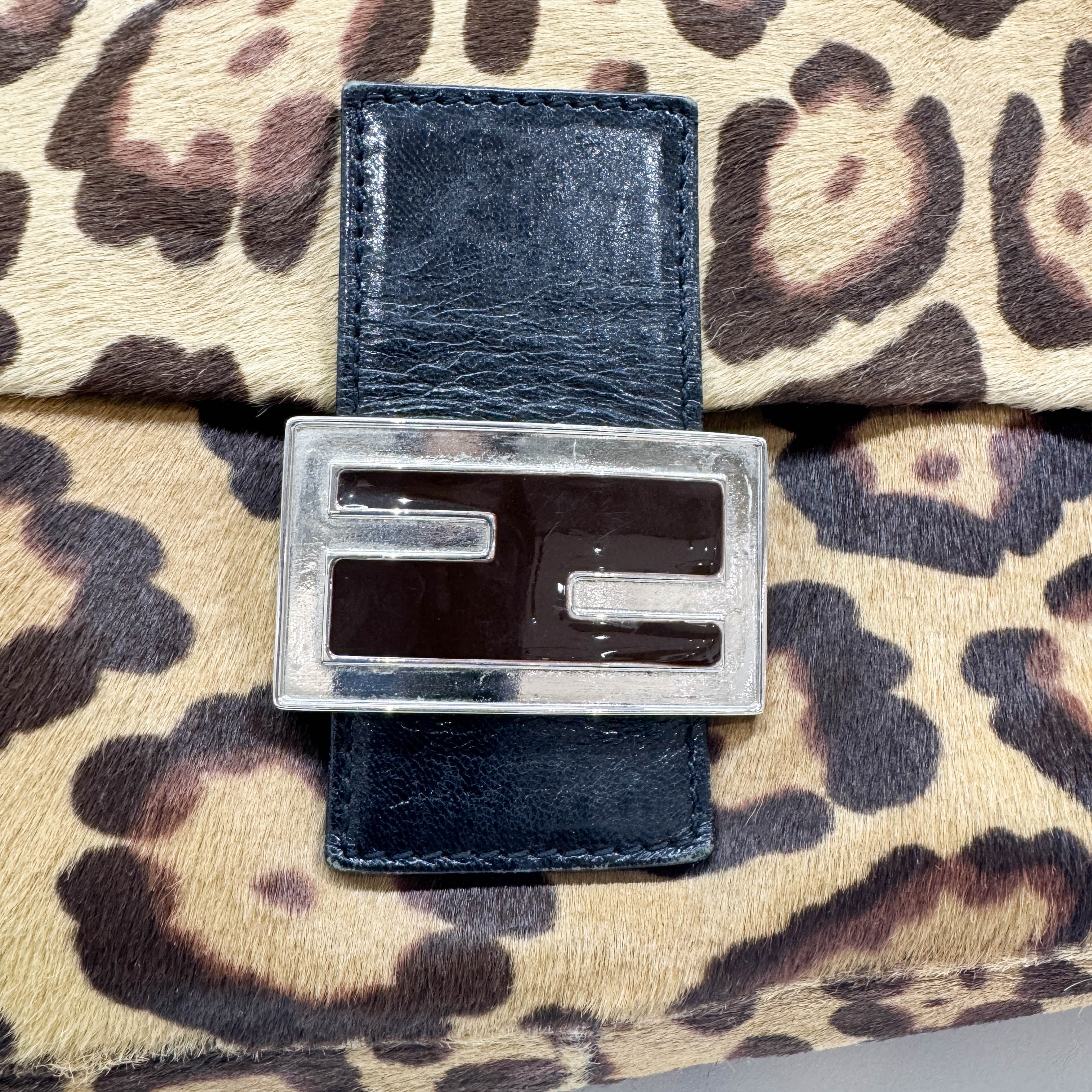 Mamma Baguette Brown Leopard Print Pony Hair Shoulder Bag