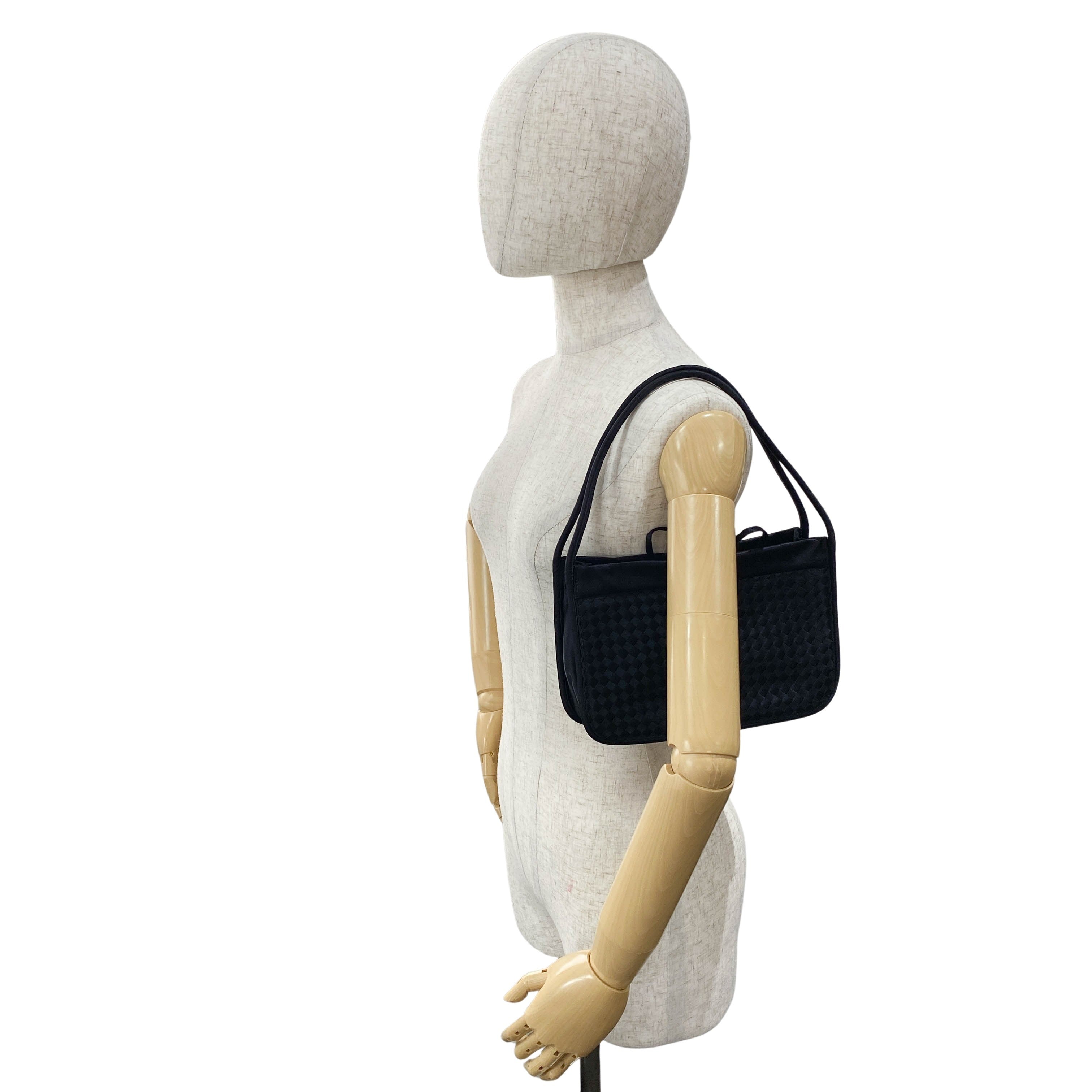 Intrecciato Black Satin Shoulder Bag