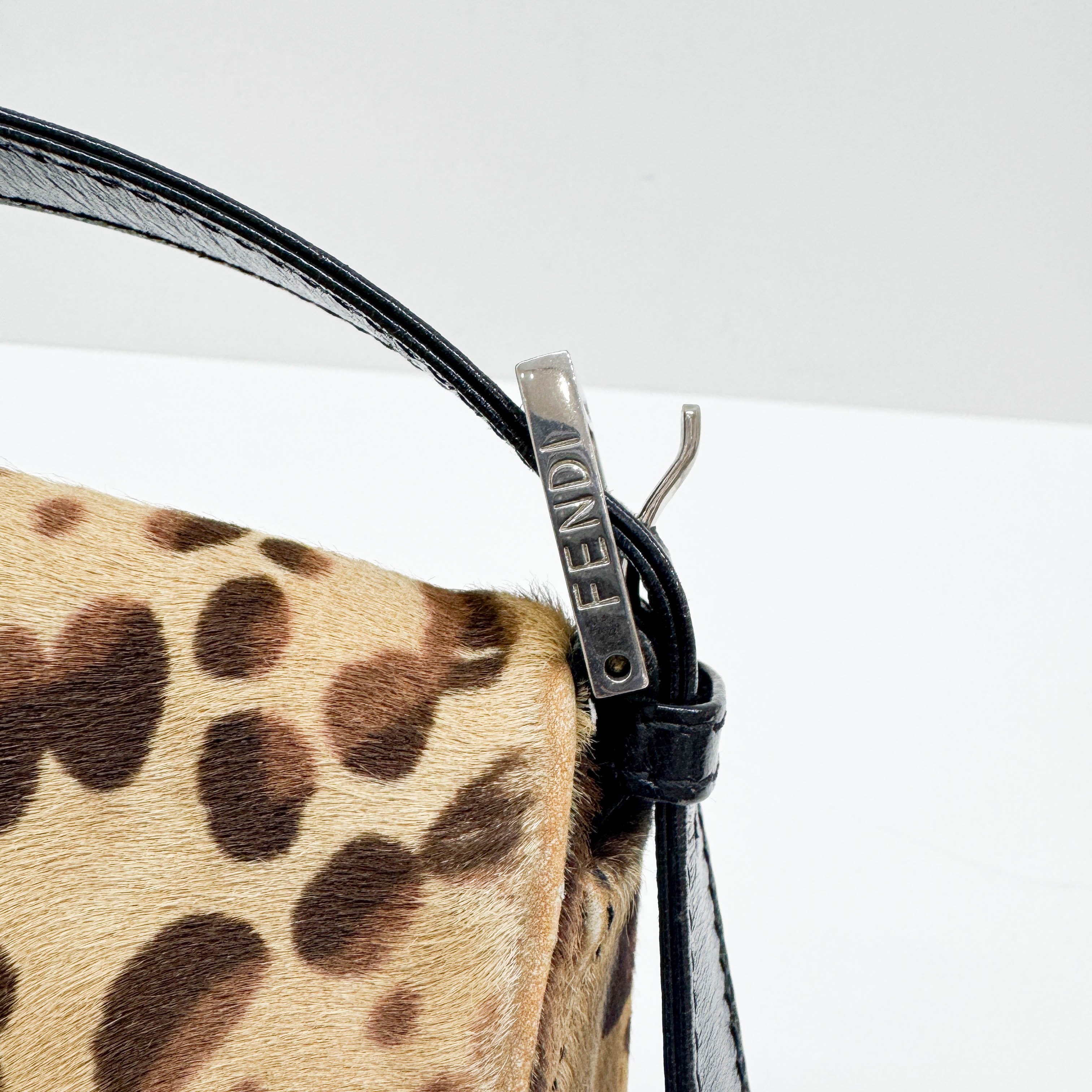 Mamma Baguette Brown Leopard Print Pony Hair Shoulder Bag