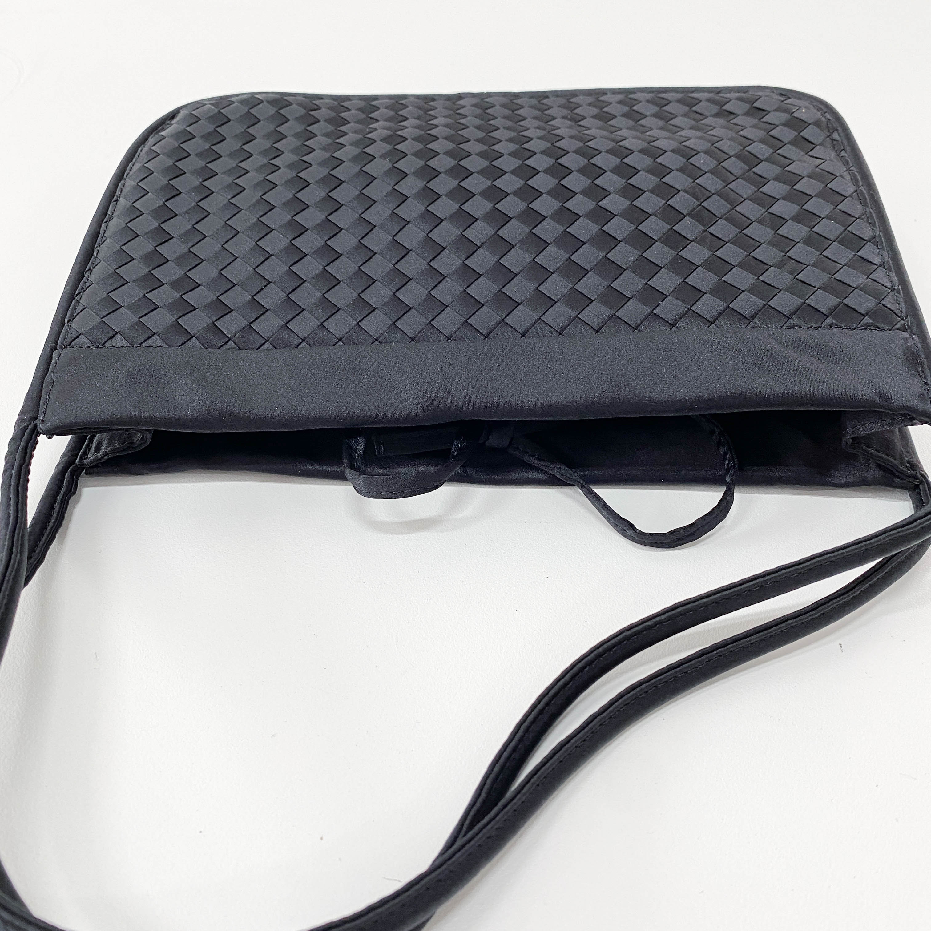 Intrecciato Black Satin Shoulder Bag