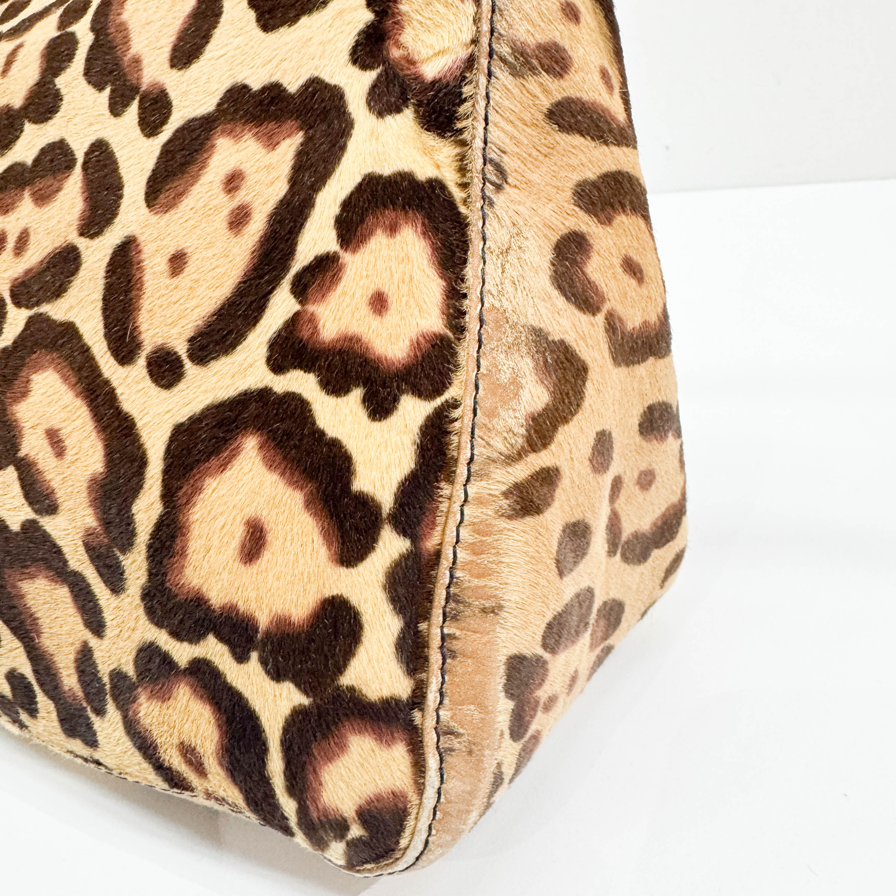 Mamma Baguette Brown Leopard Print Pony Hair Shoulder Bag