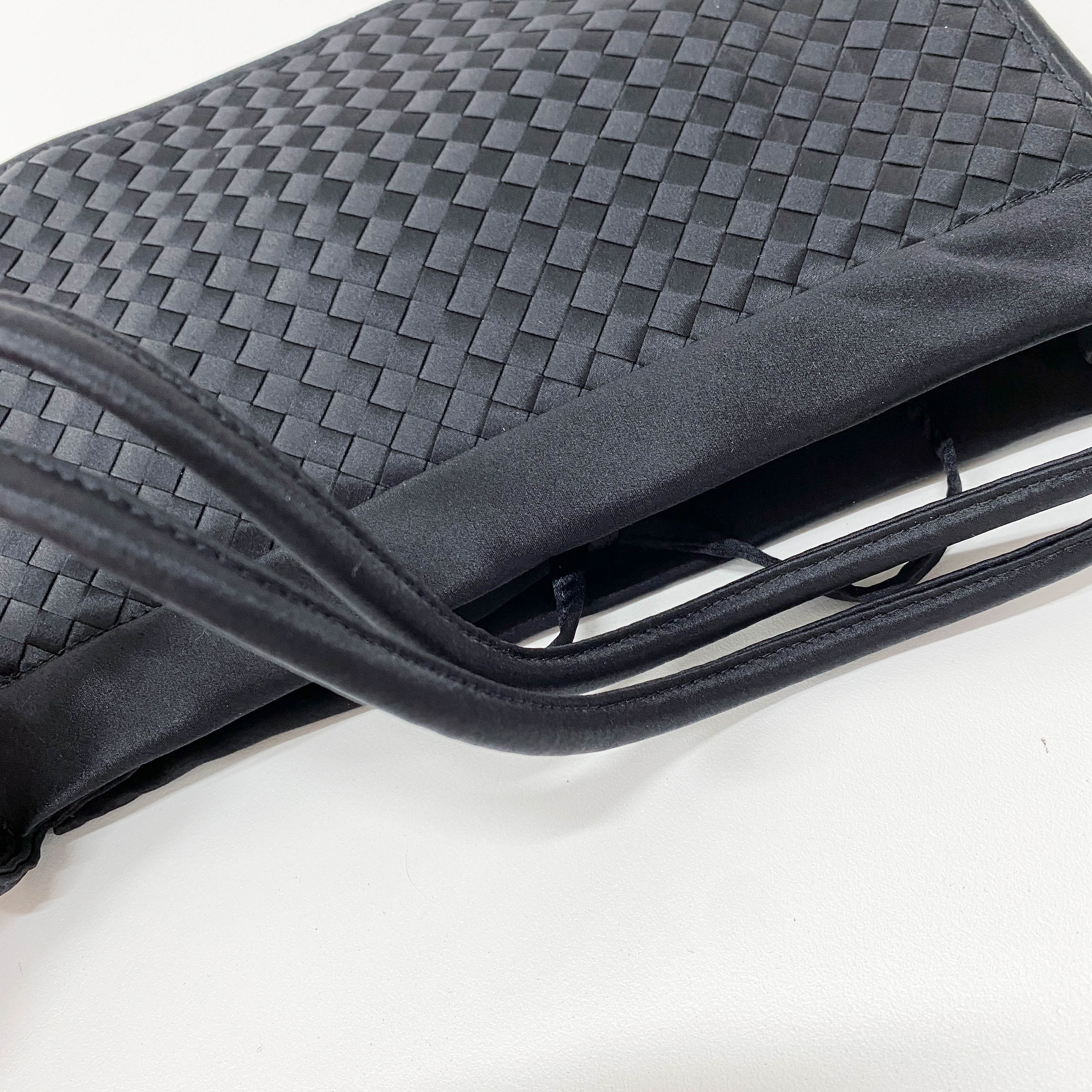 Intrecciato Black Satin Shoulder Bag