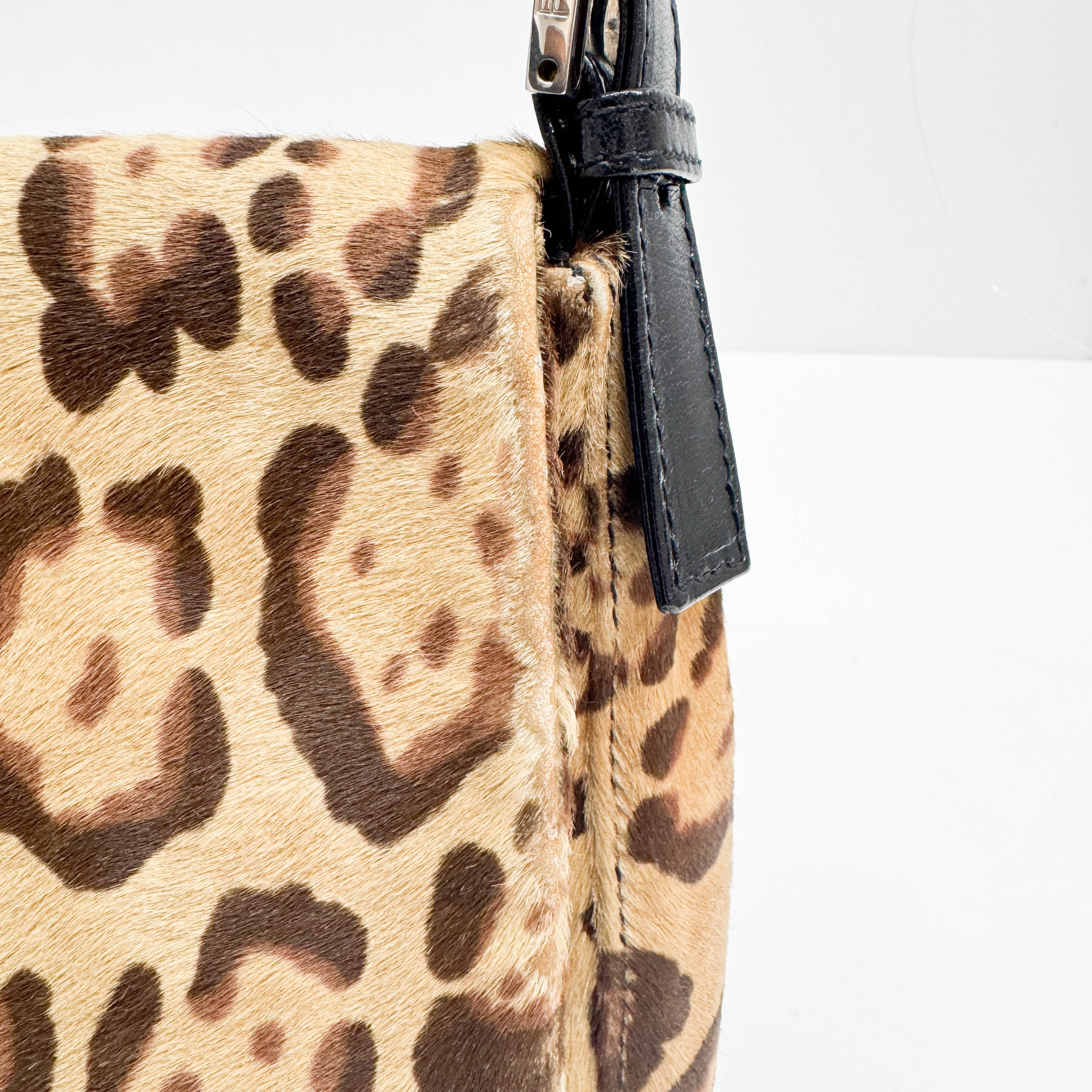 Mamma Baguette Brown Leopard Print Pony Hair Shoulder Bag
