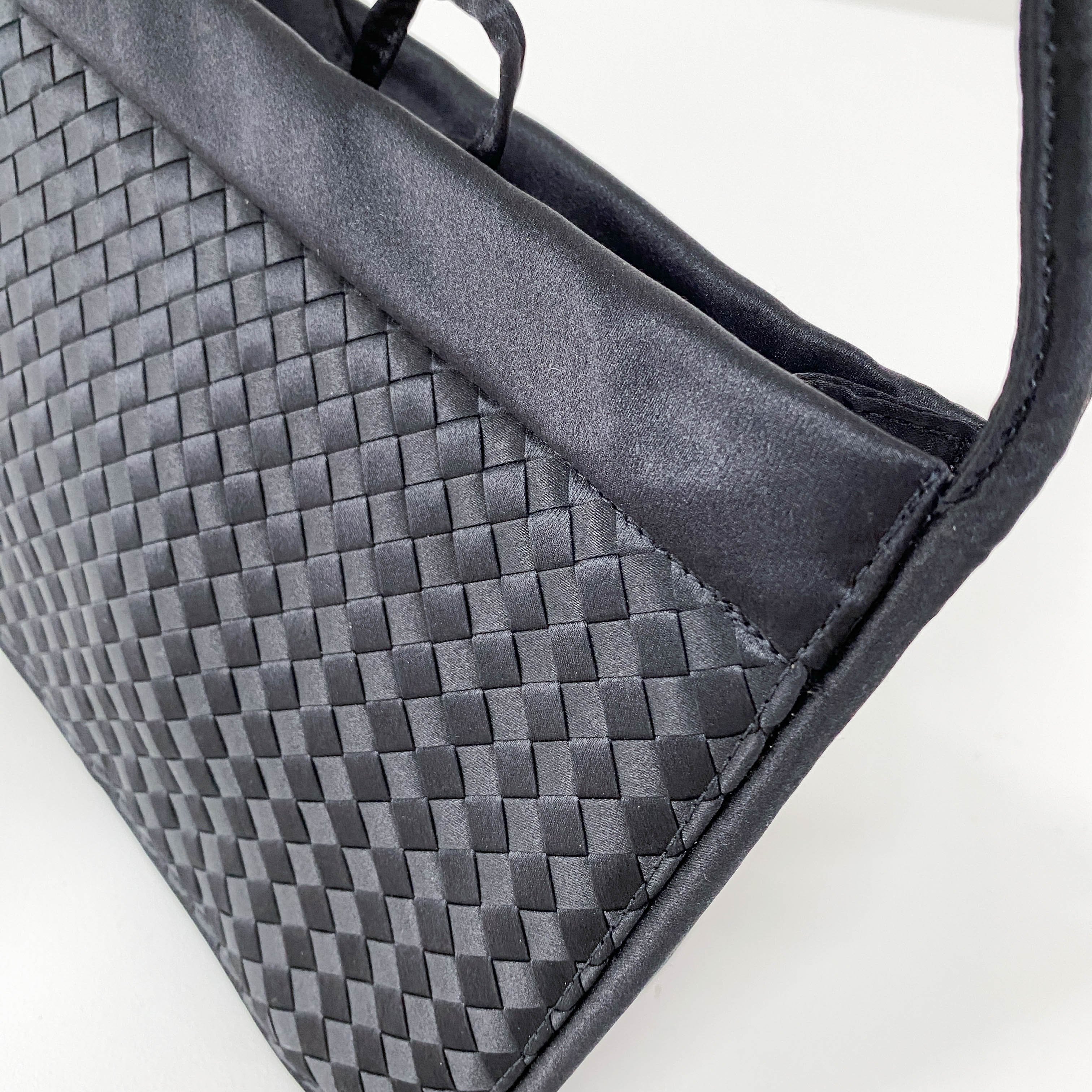 Intrecciato Black Satin Shoulder Bag