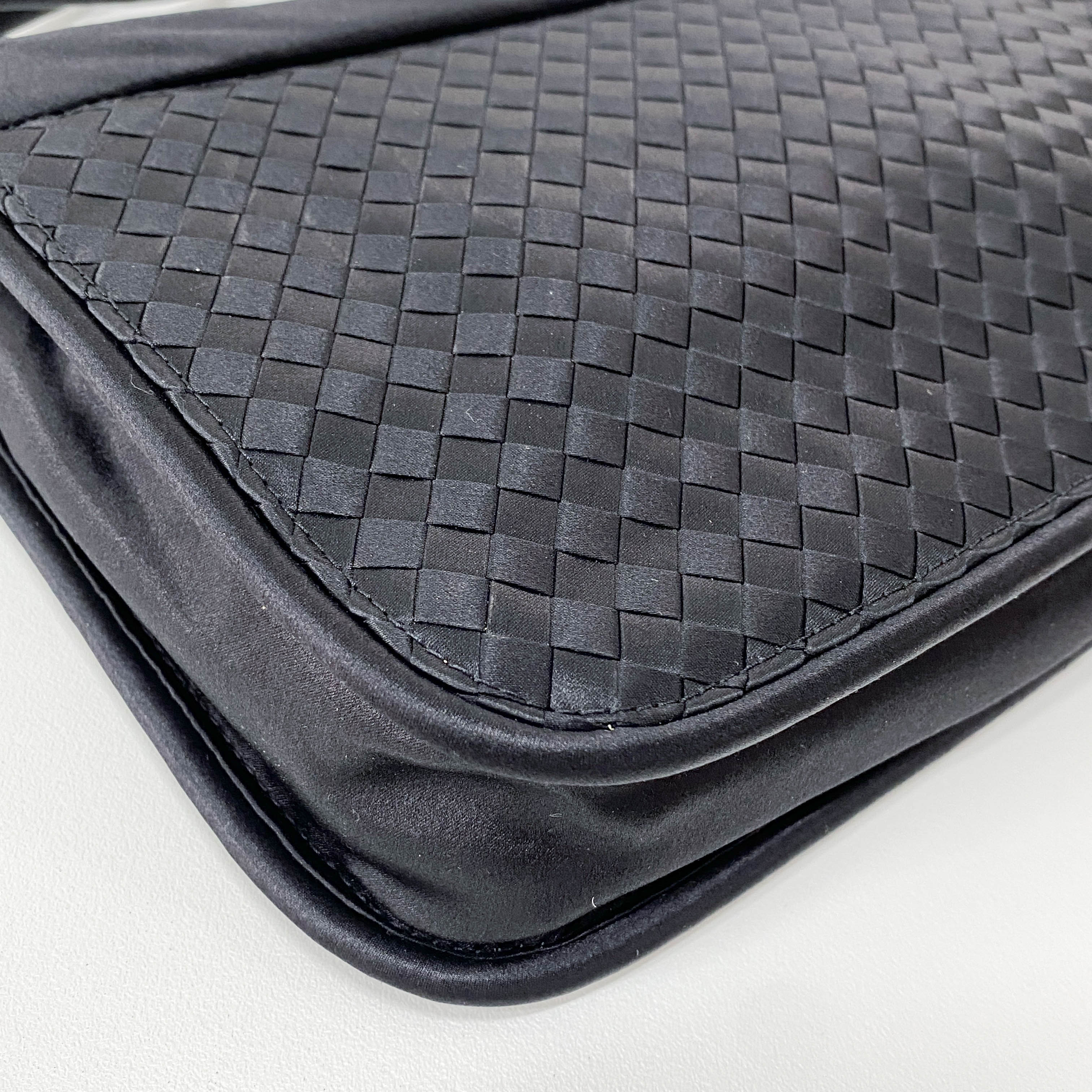 Intrecciato Black Satin Shoulder Bag