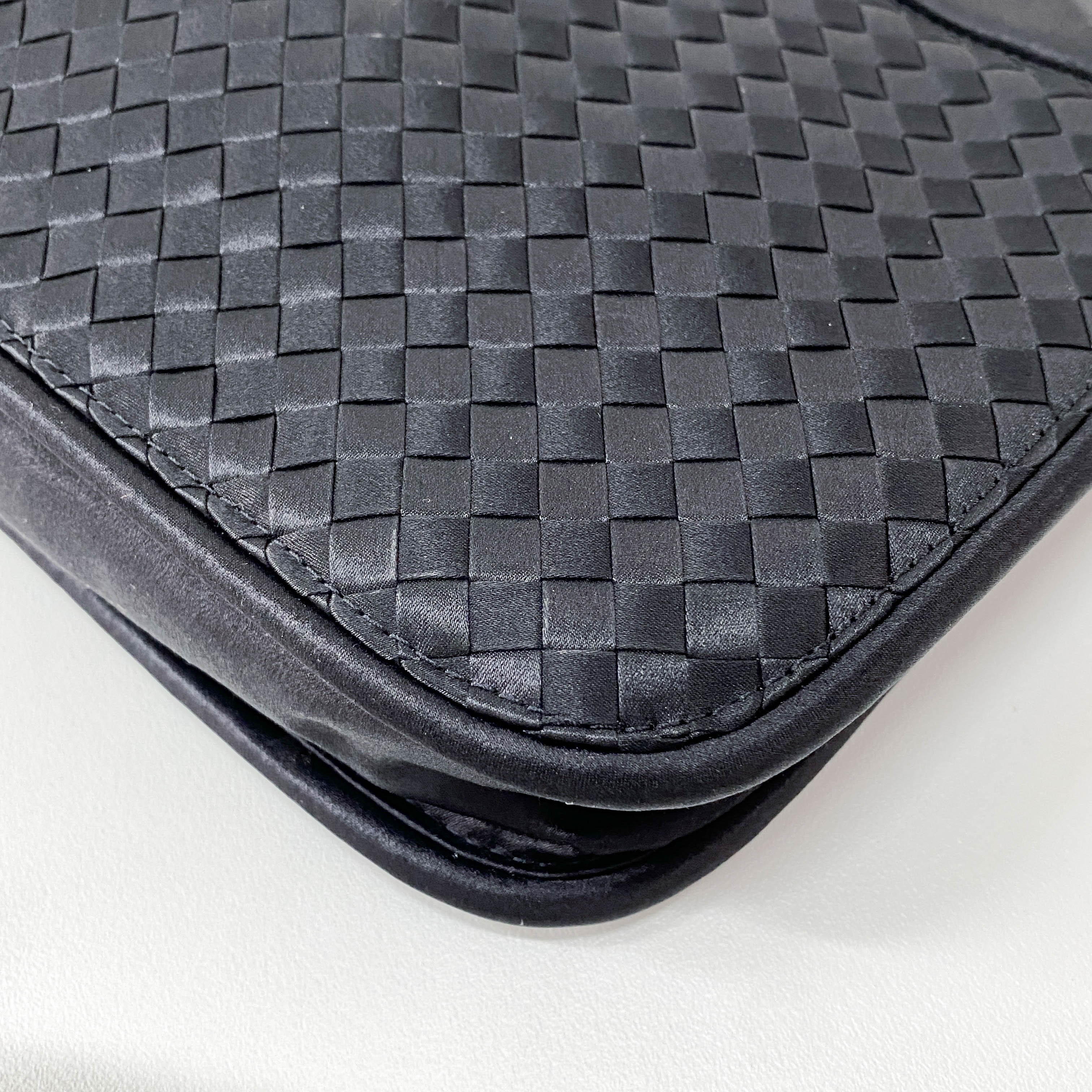Intrecciato Black Satin Shoulder Bag