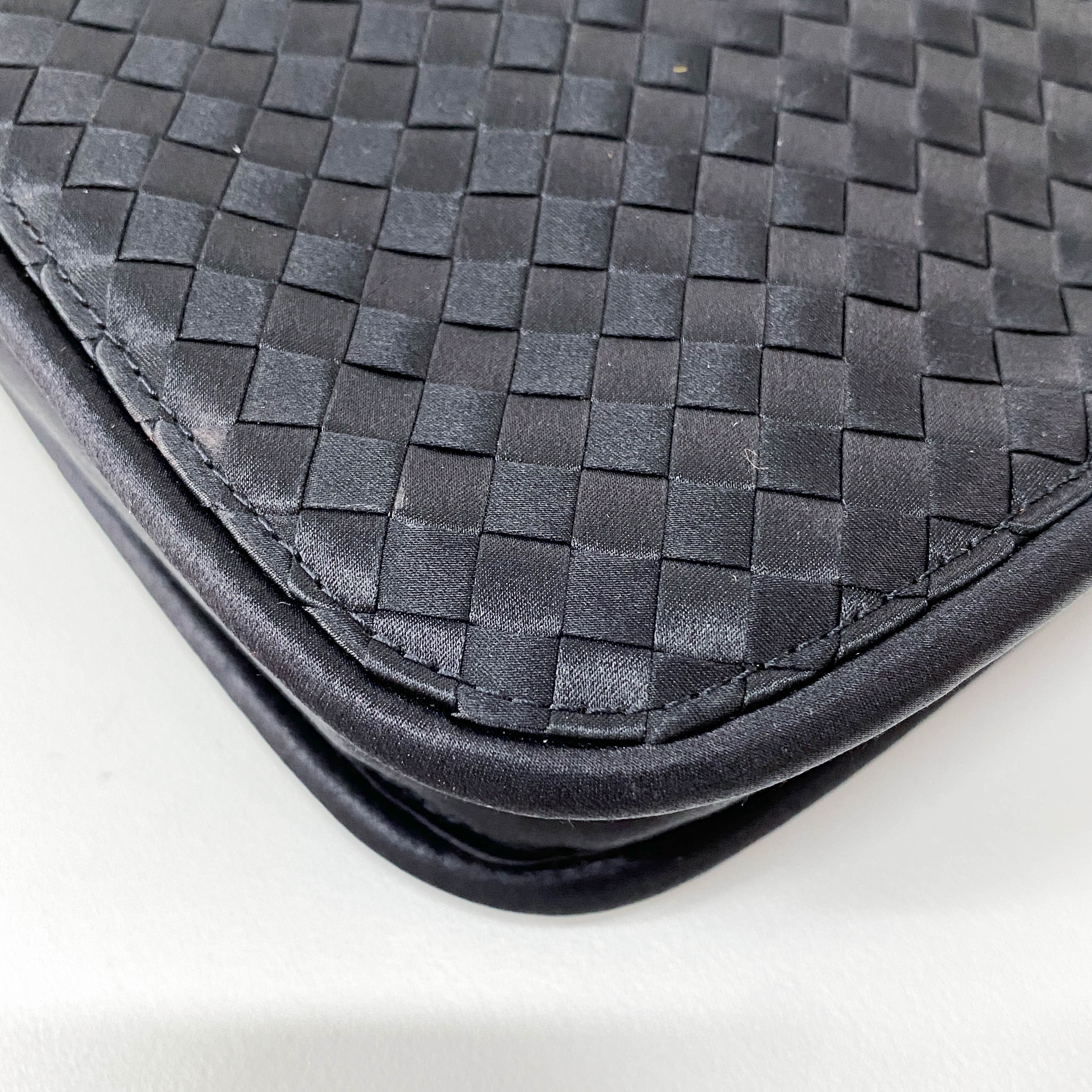 Intrecciato Black Satin Shoulder Bag