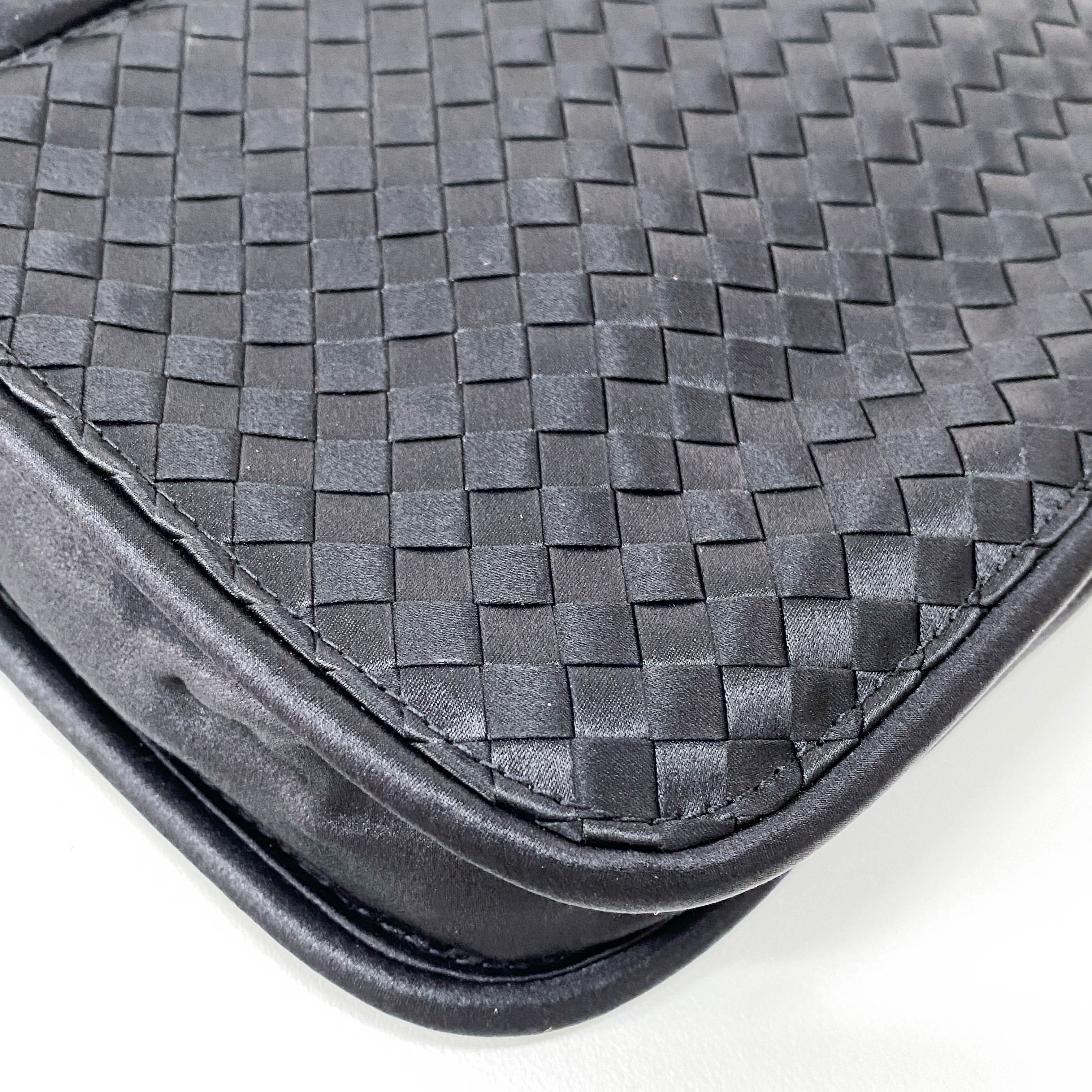 Intrecciato Black Satin Shoulder Bag