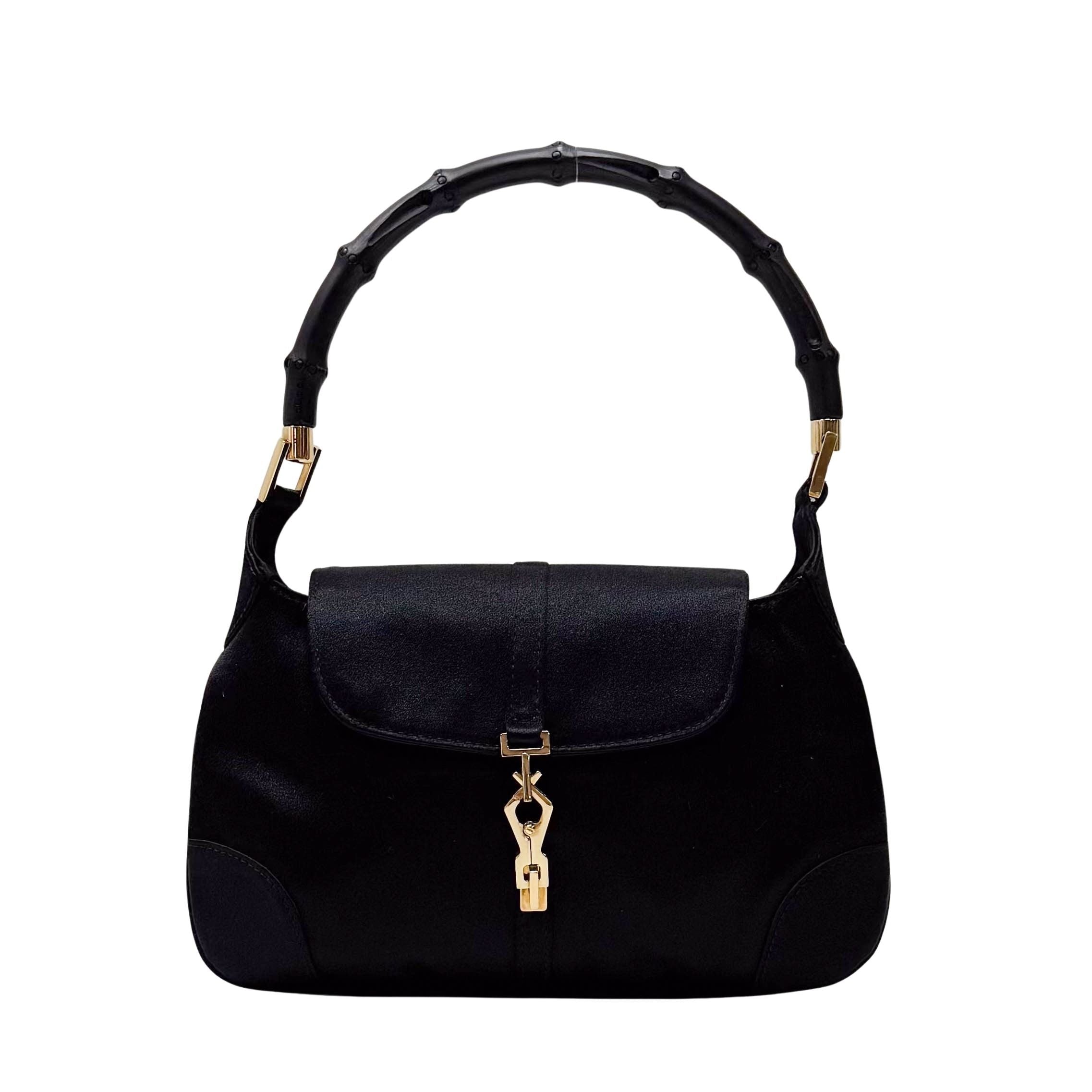 Jackie Mini Black Satin Bamboo Handle Handbag
