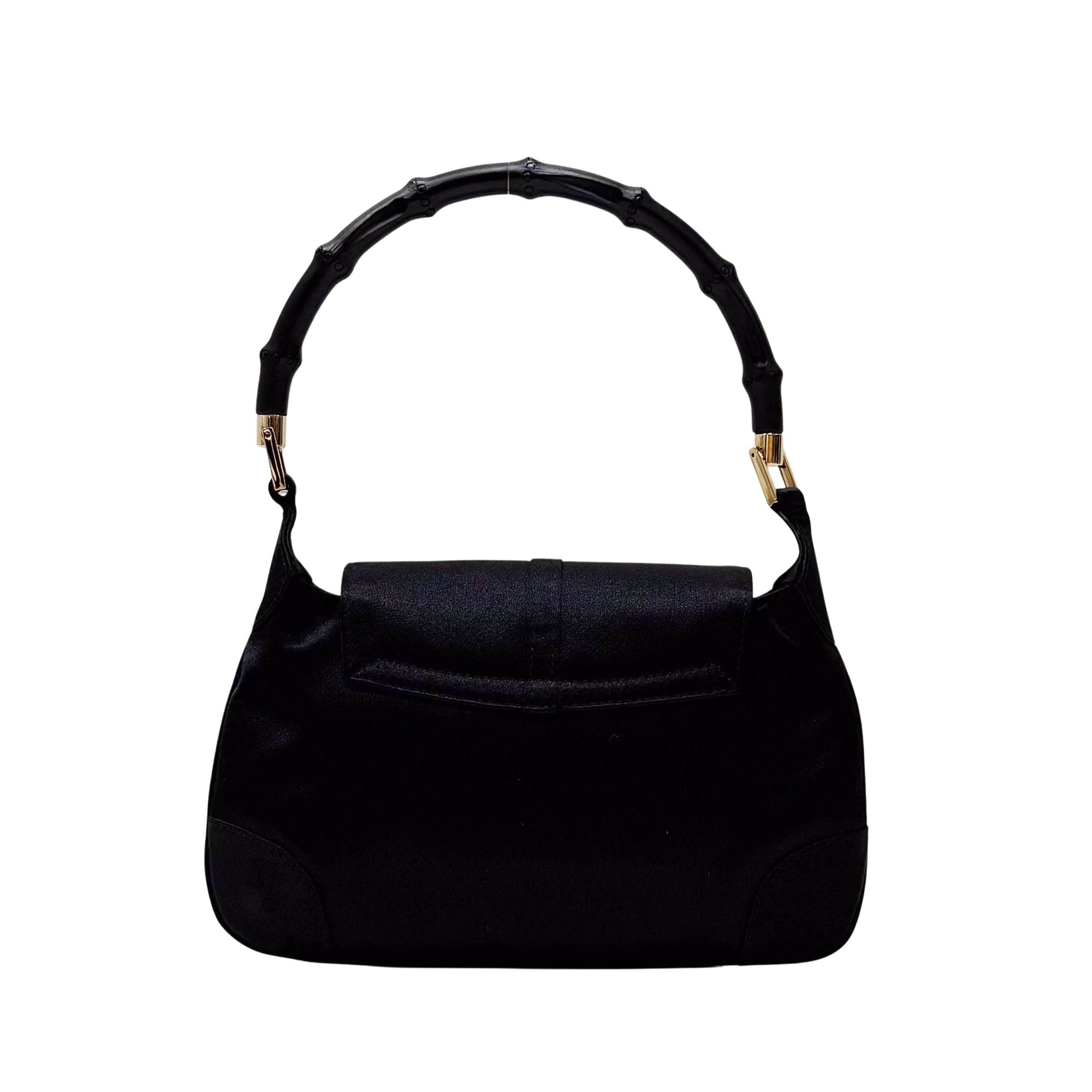 Jackie Mini Black Satin Bamboo Handle Handbag