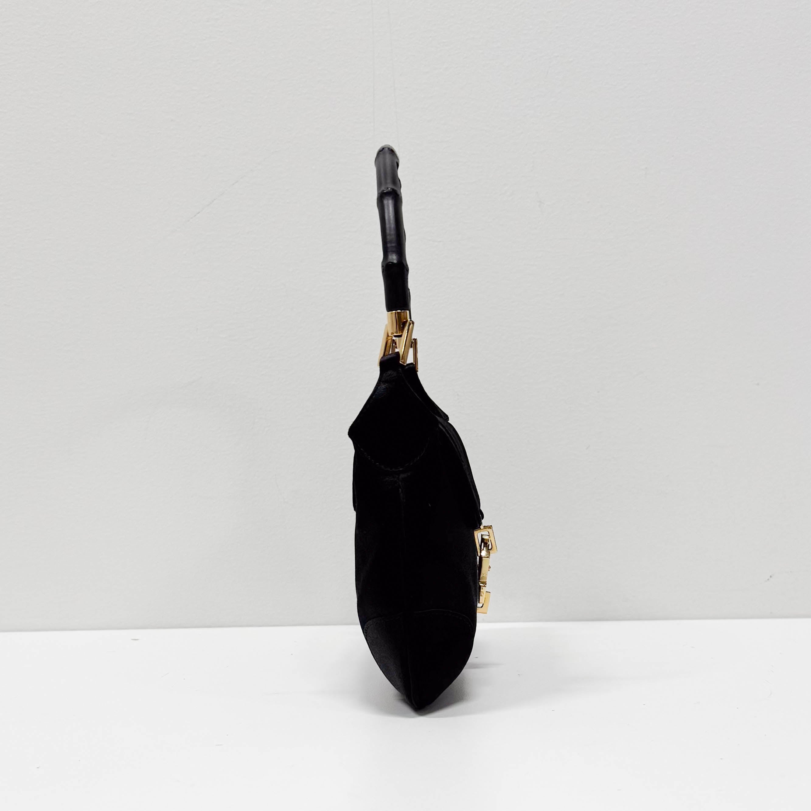 Jackie Mini Black Satin Bamboo Handle Handbag