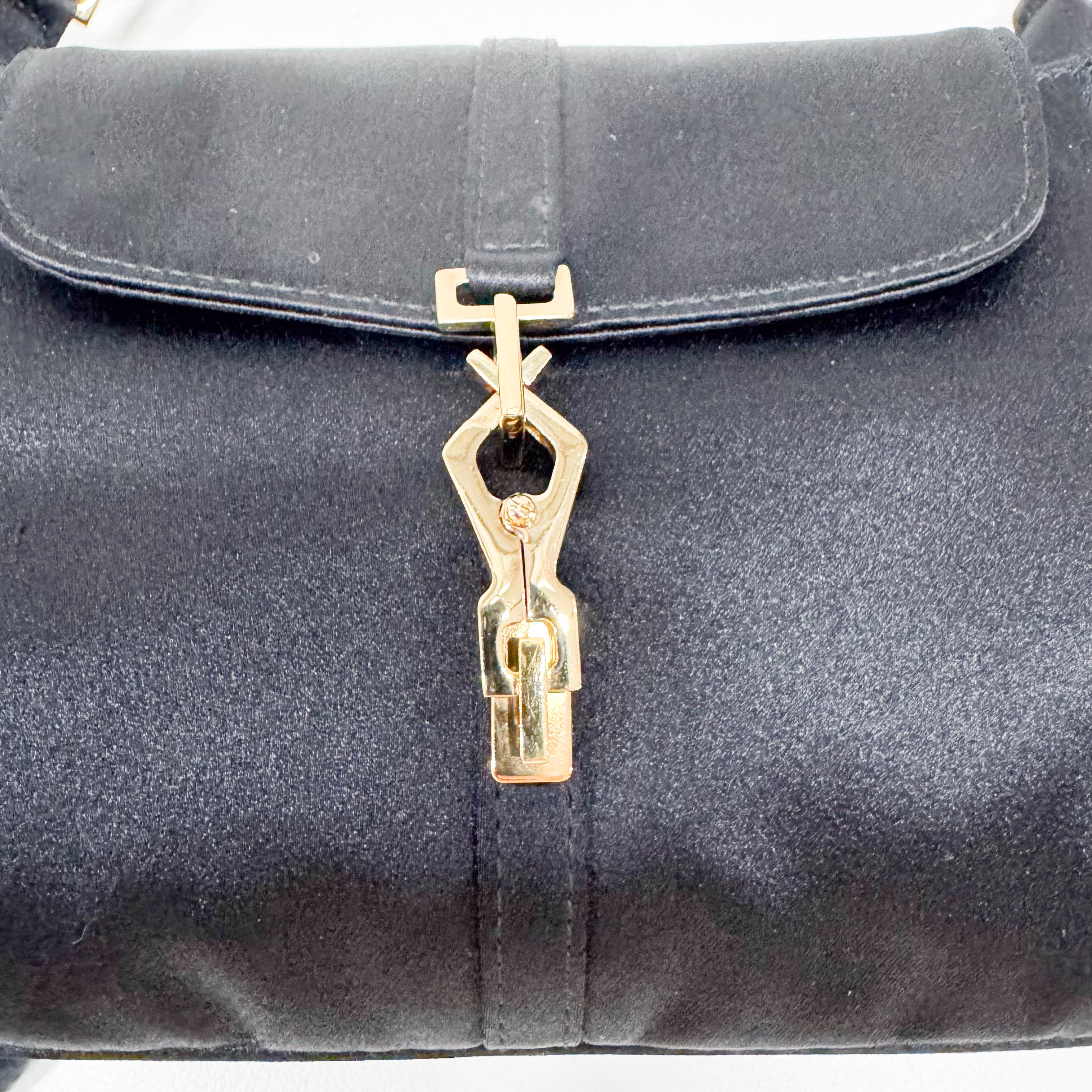 Jackie Mini Black Satin Bamboo Handle Handbag