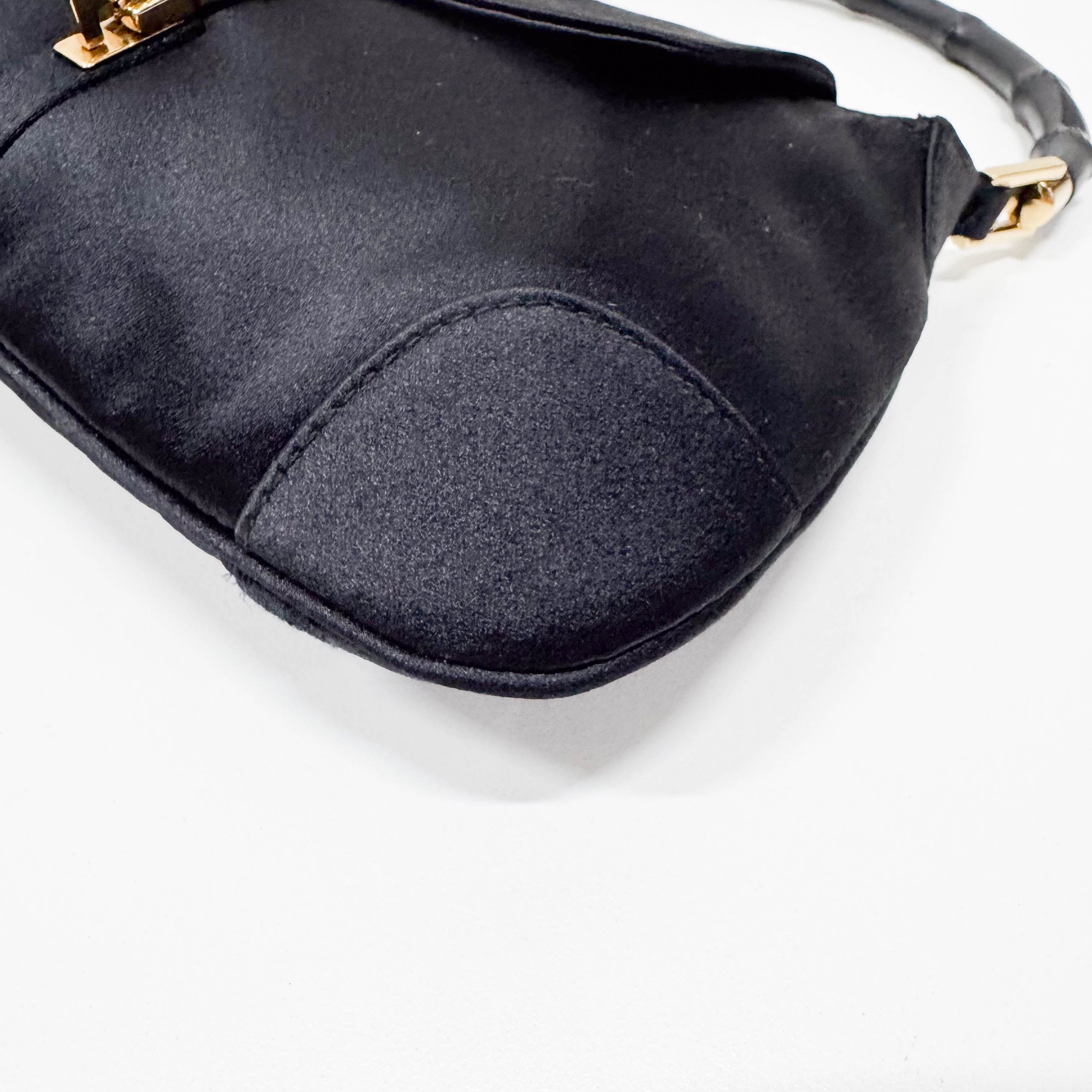 Jackie Mini Black Satin Bamboo Handle Handbag