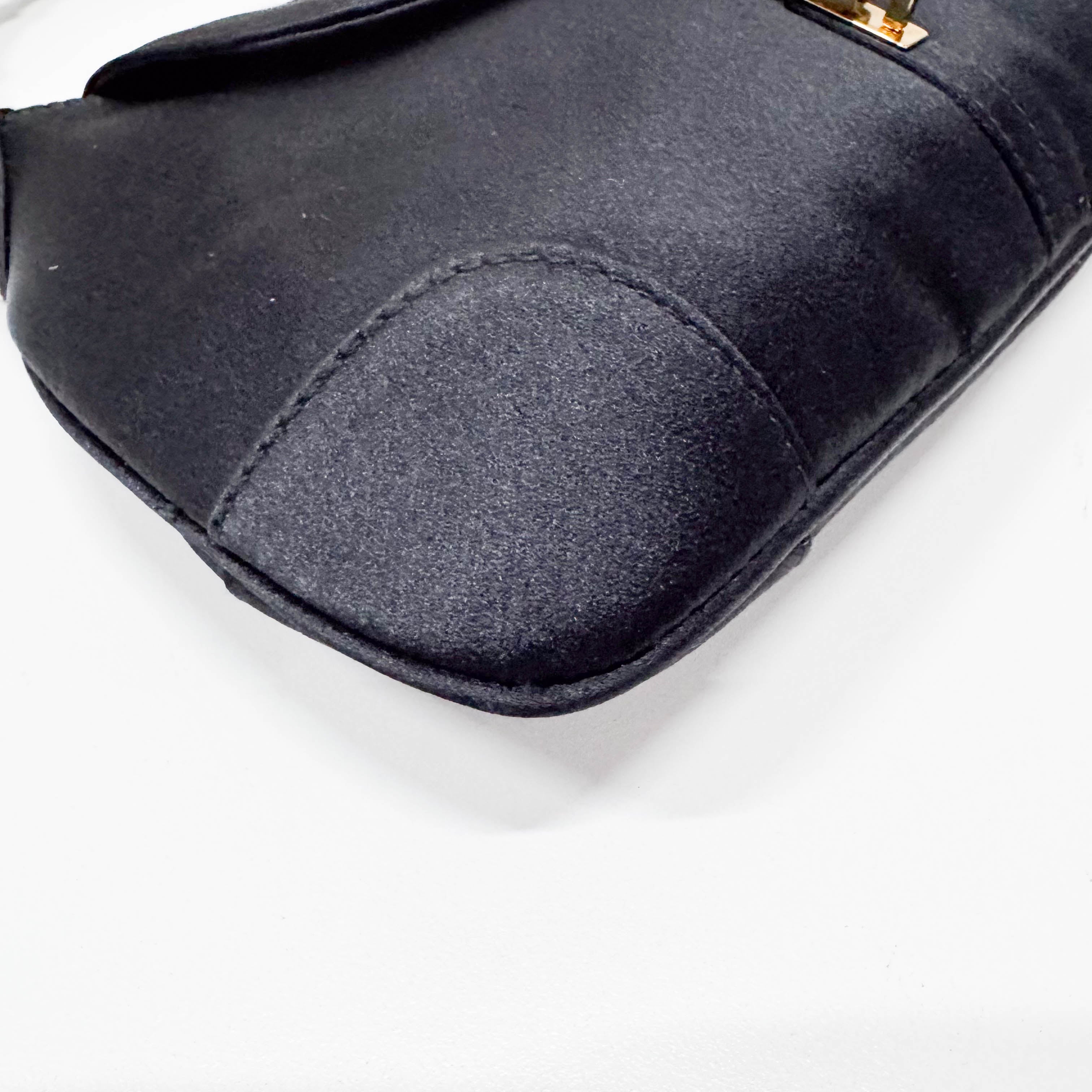 Jackie Mini Black Satin Bamboo Handle Handbag