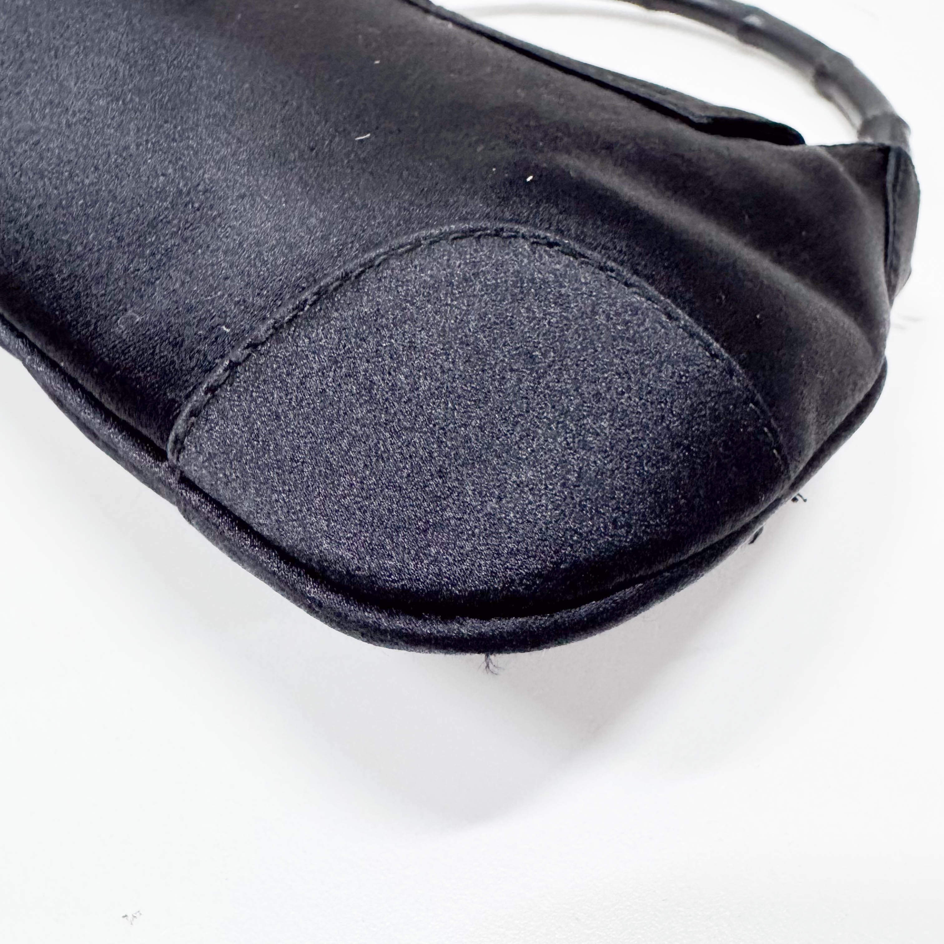 Jackie Mini Black Satin Bamboo Handle Handbag