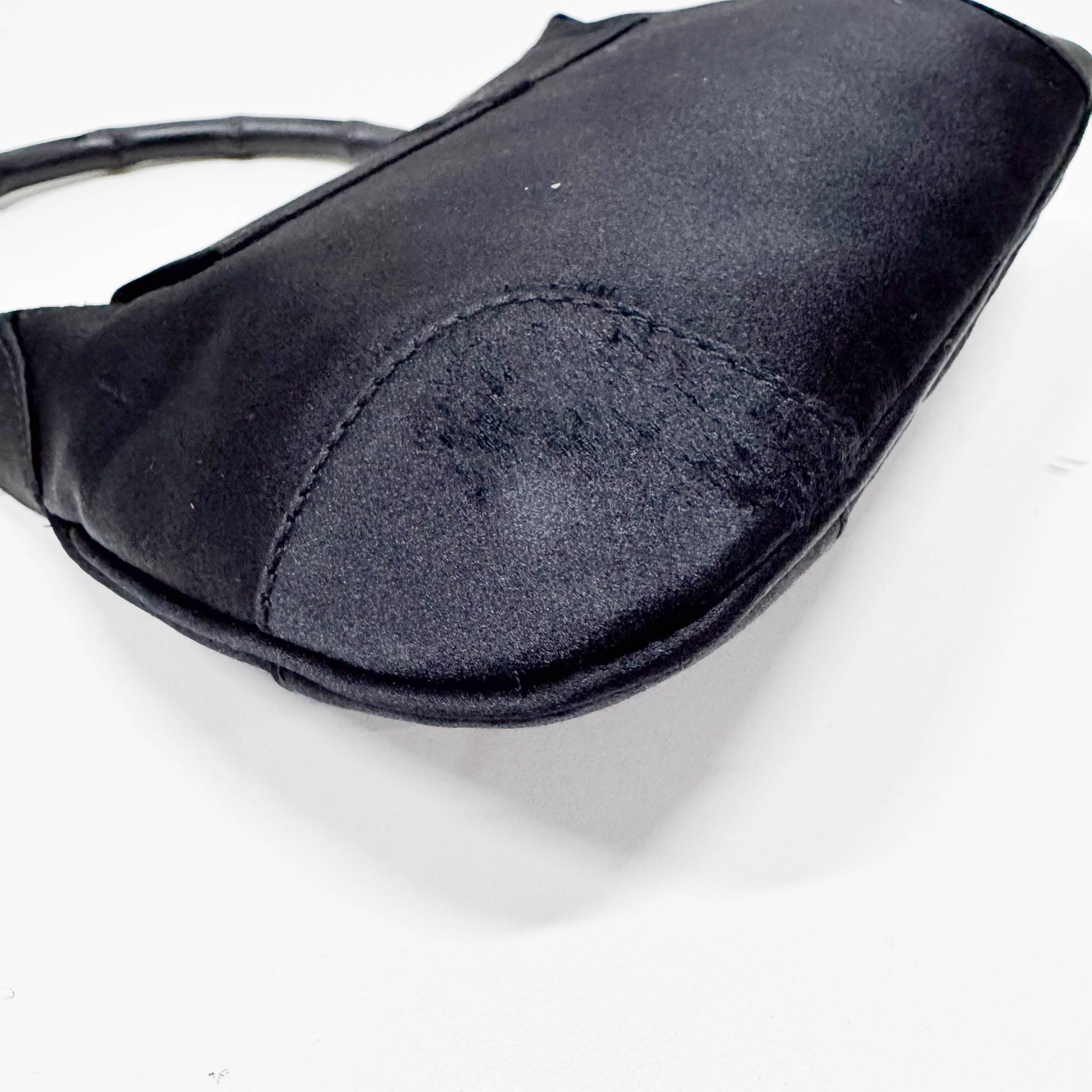 Jackie Mini Black Satin Bamboo Handle Handbag