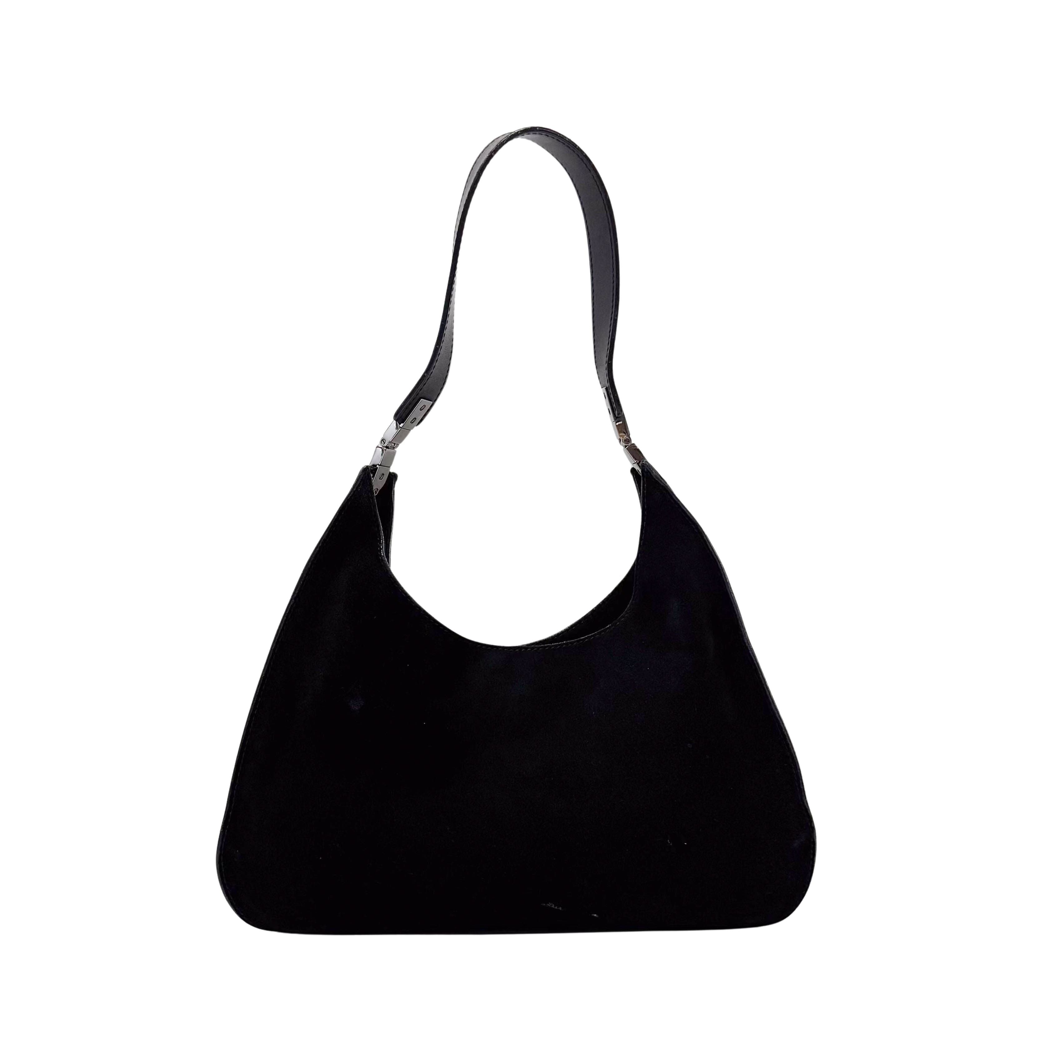 Black Suede Hobo Shoulder Bag