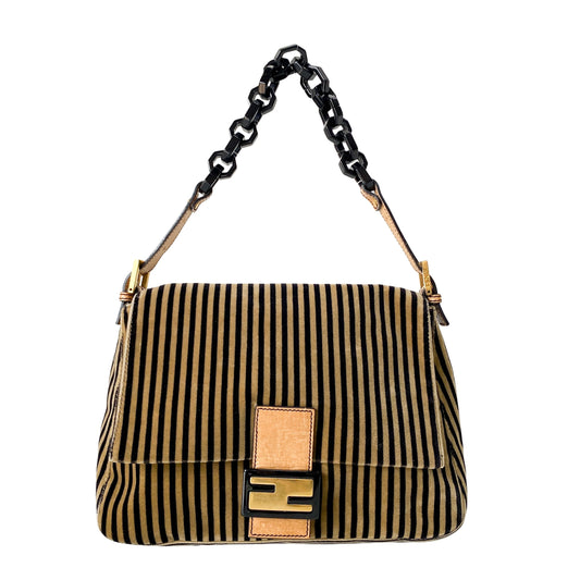 Mamma Baguette Yellow Striped Velvet Shoulder Bag