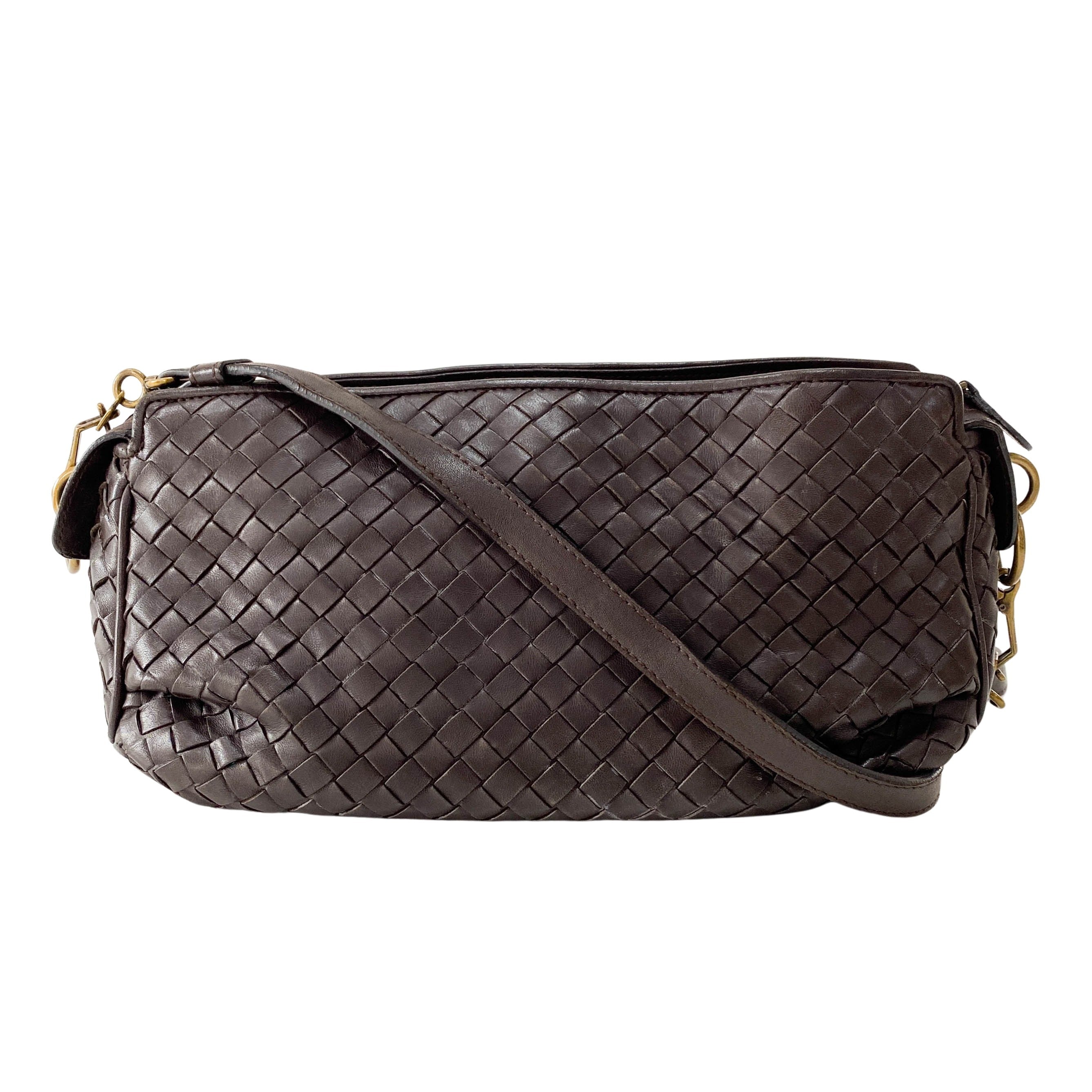 Intrecciato Brown Leather Shoulder Bag