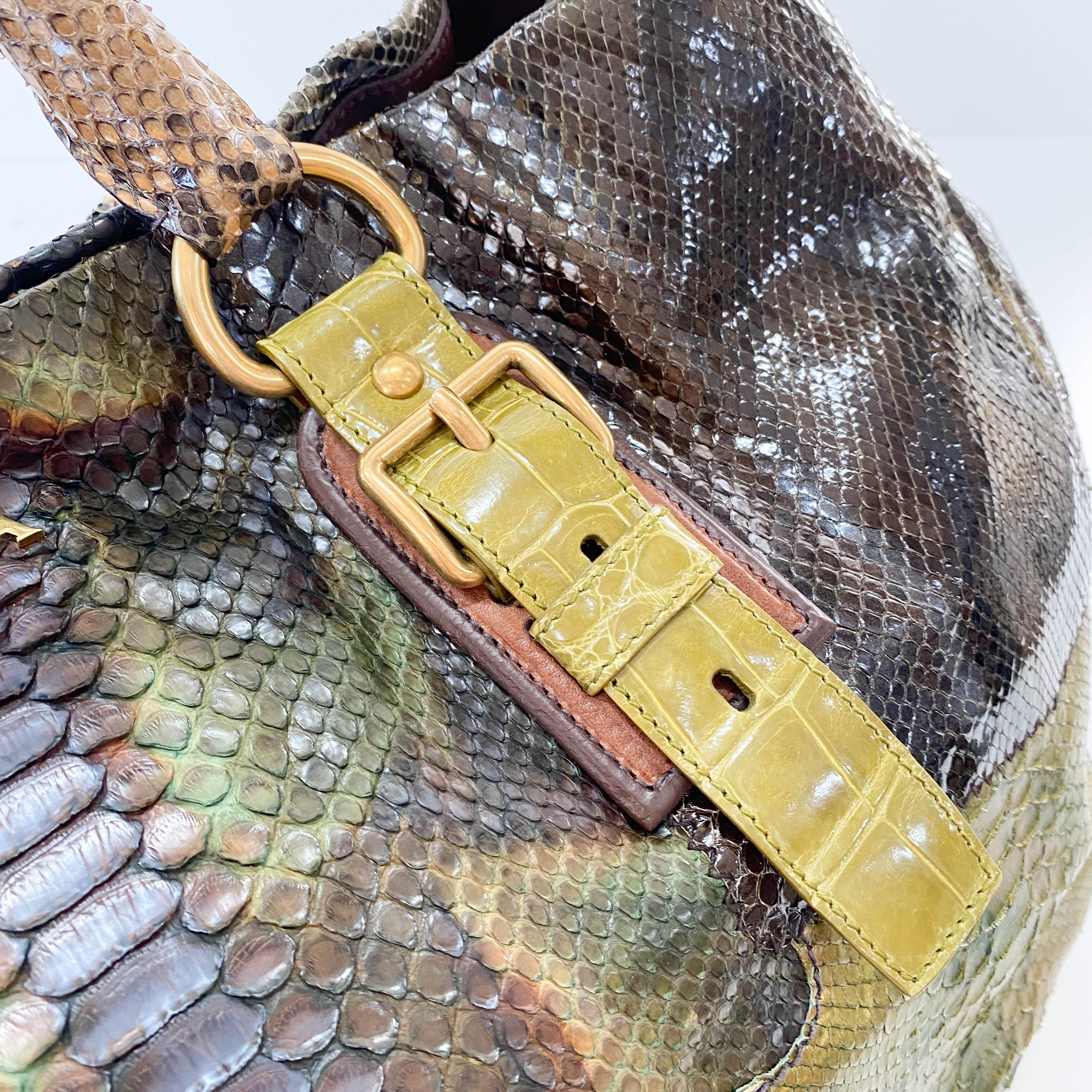 Green Lizard Leather Tote Bag