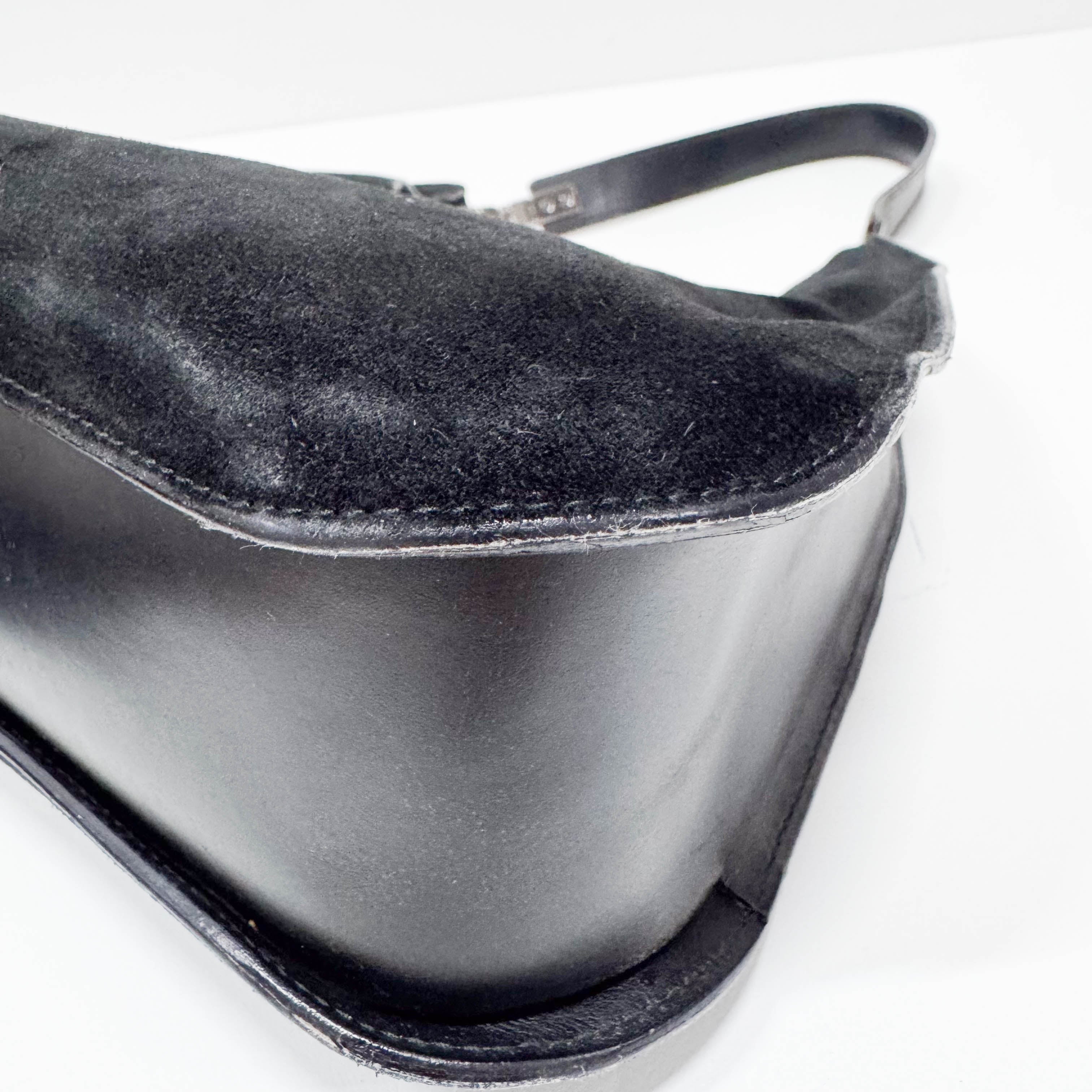 Black Suede Hobo Shoulder Bag