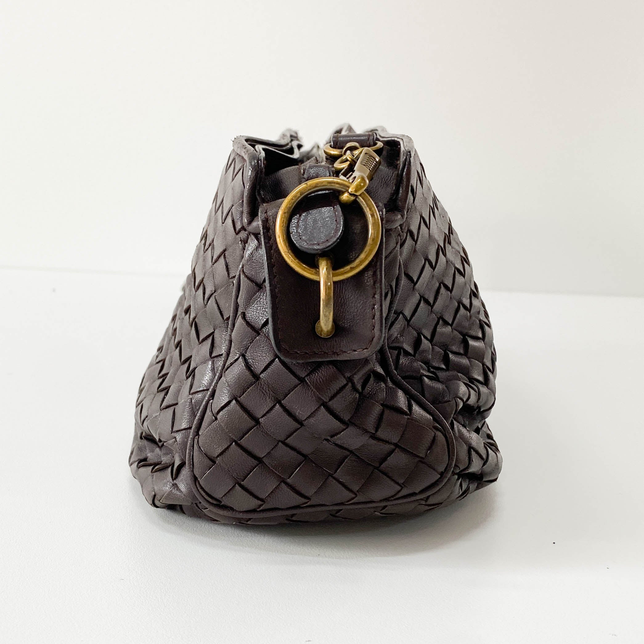 Intrecciato Brown Leather Shoulder Bag