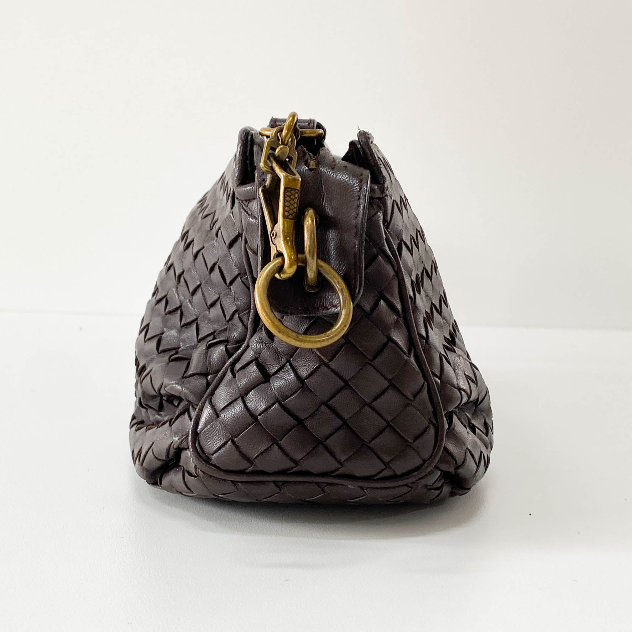 Intrecciato Brown Leather Shoulder Bag