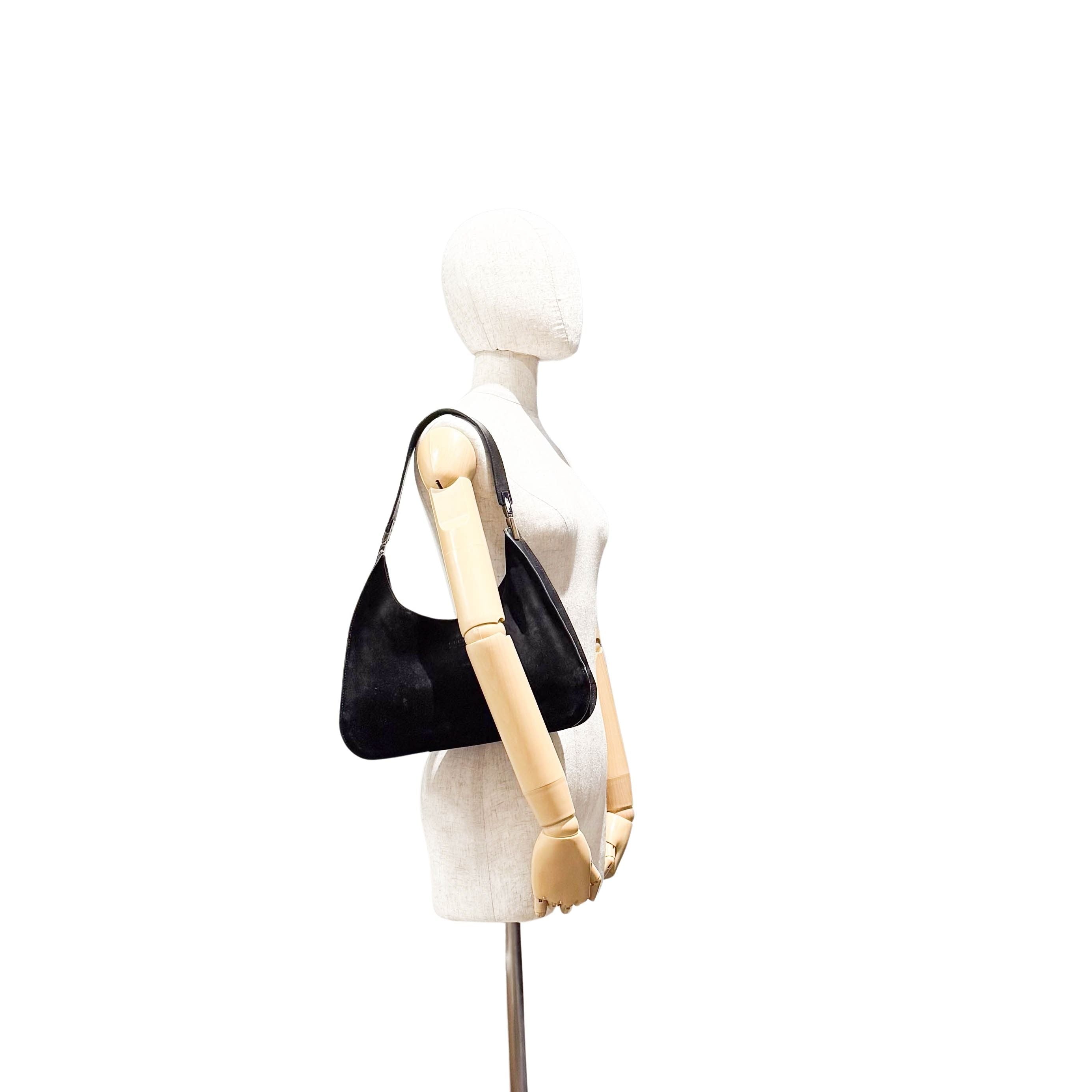 Black Suede Hobo Shoulder Bag