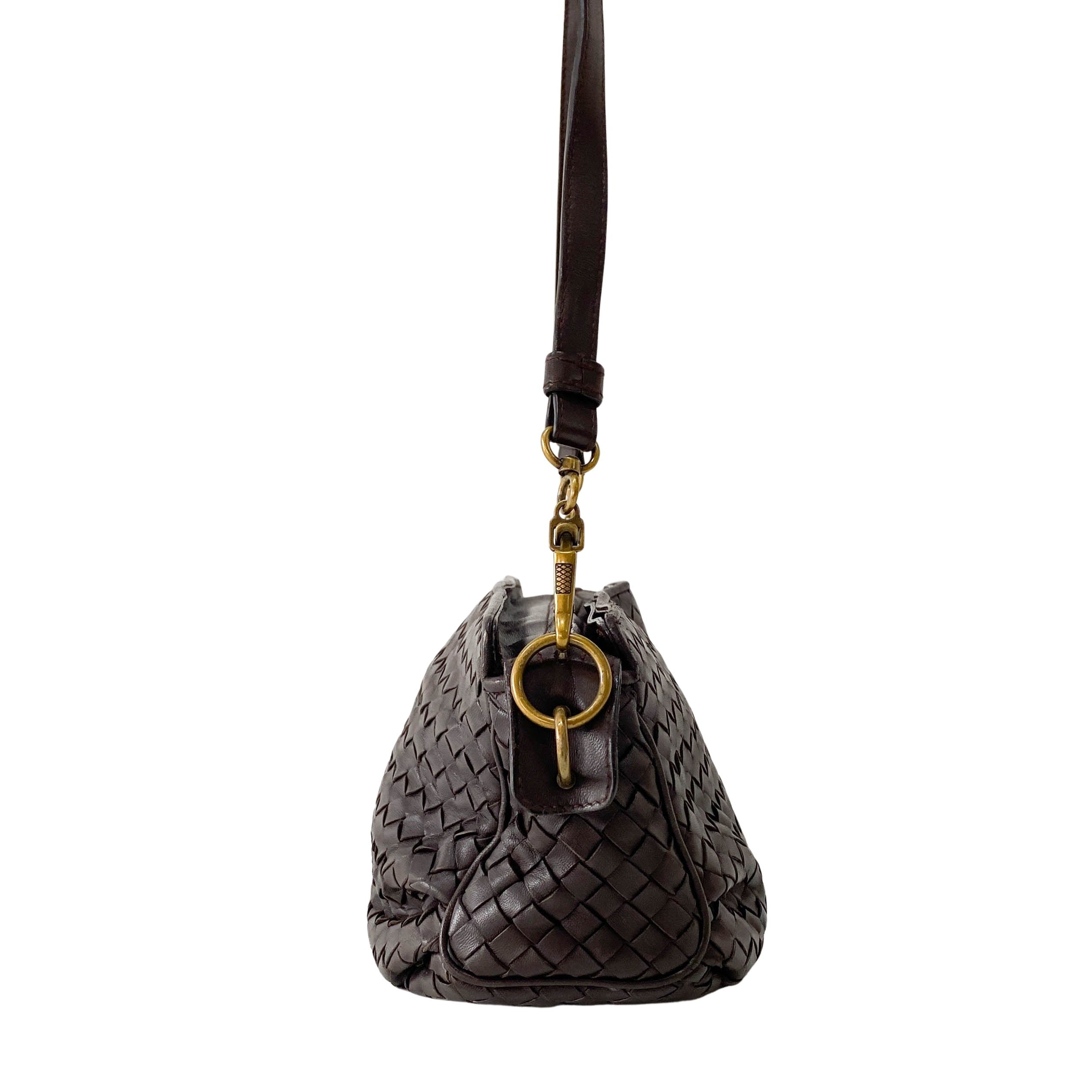 Intrecciato Brown Leather Shoulder Bag