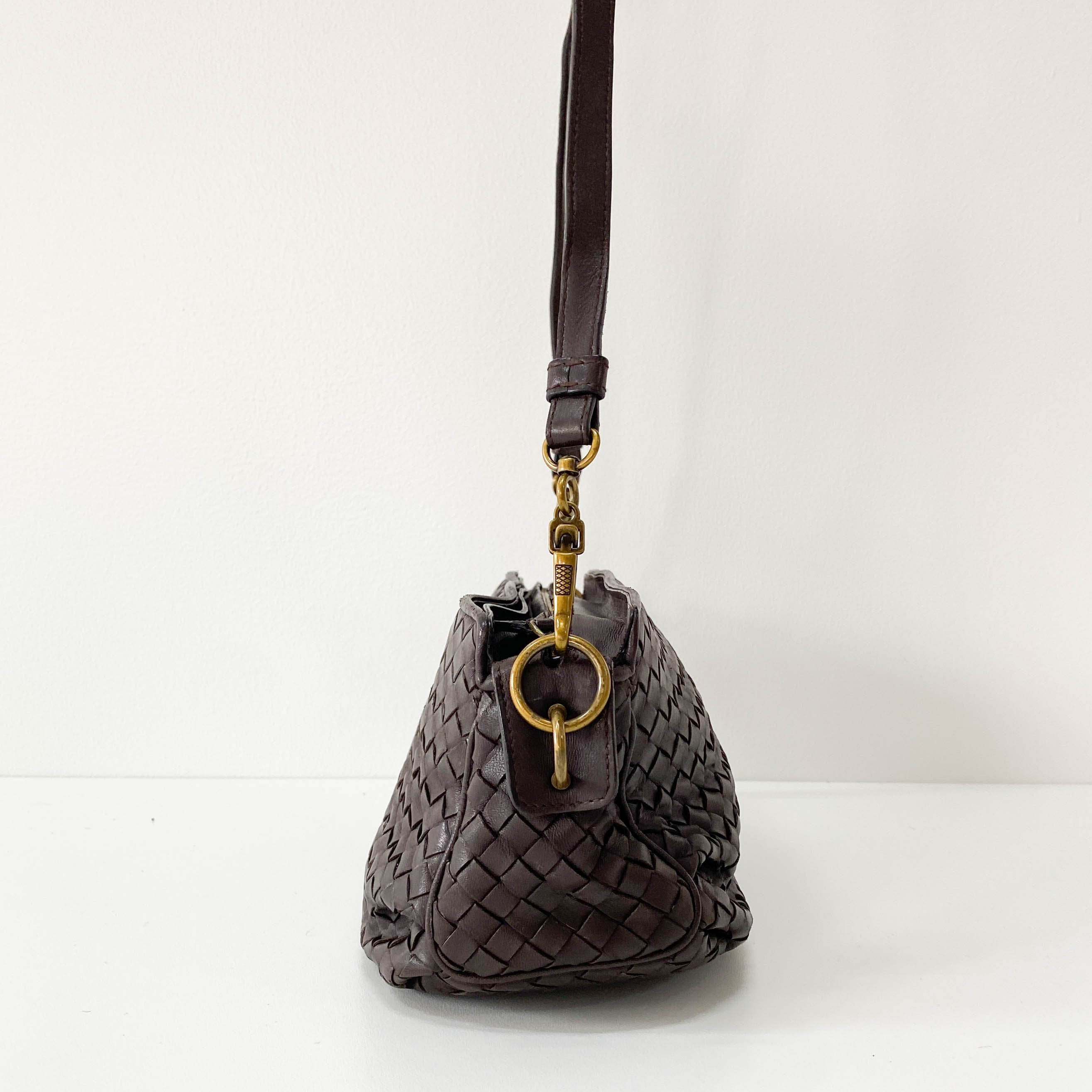 Intrecciato Brown Leather Shoulder Bag