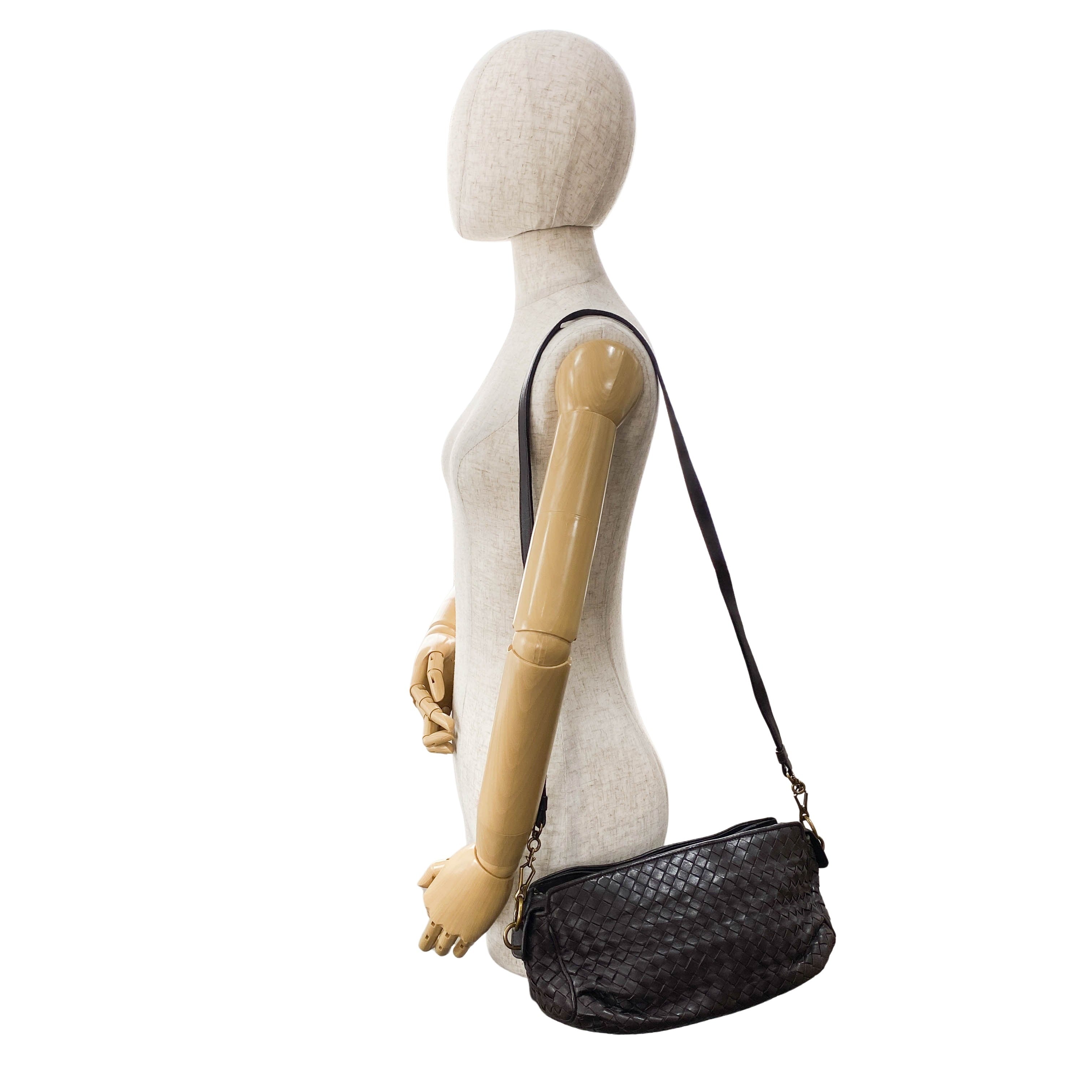 Intrecciato Brown Leather Shoulder Bag