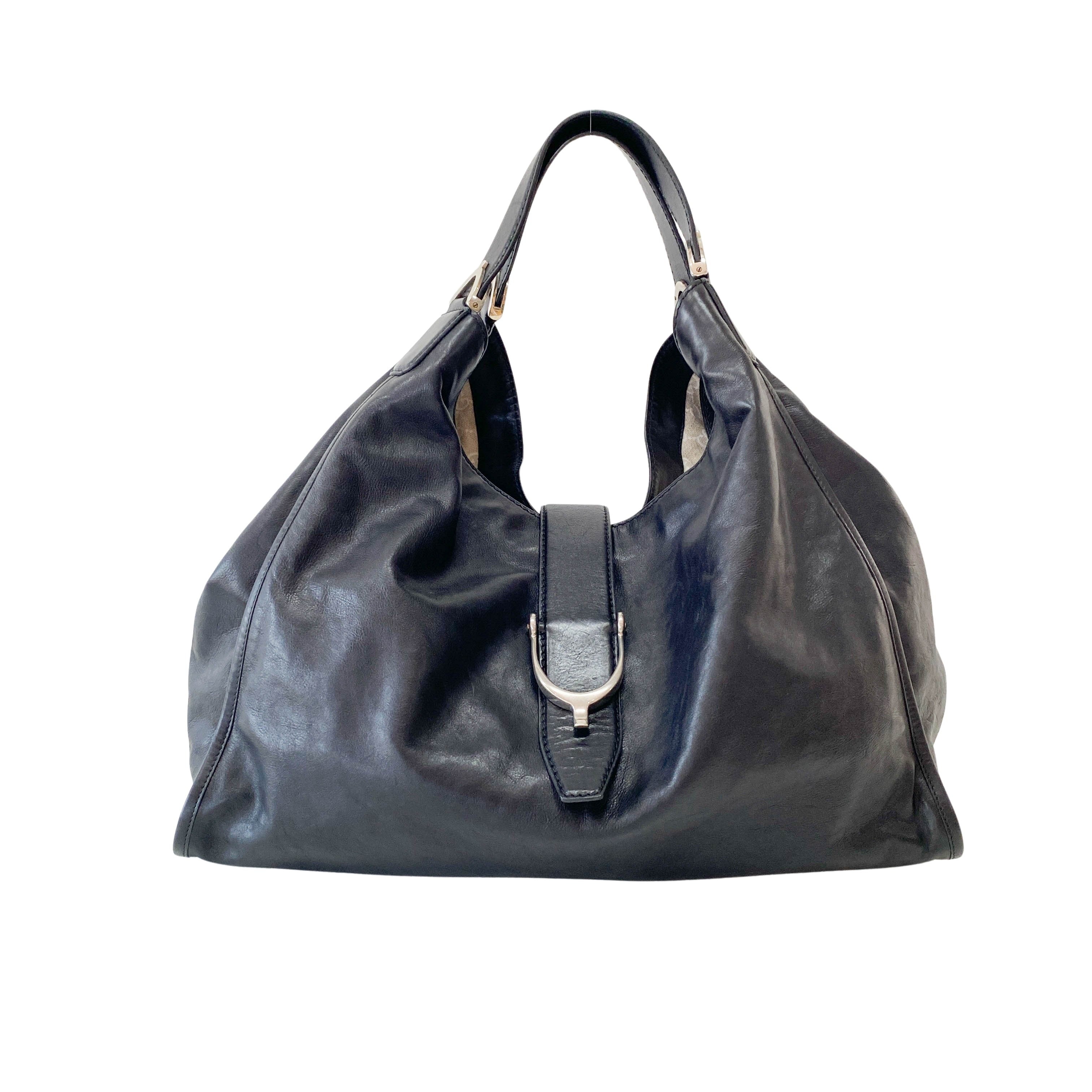 Large Stirrup Black Leather Top Handle  