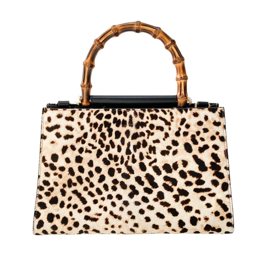 Nymphaea Leopard Calf Hair Bamboo Handle Bag
