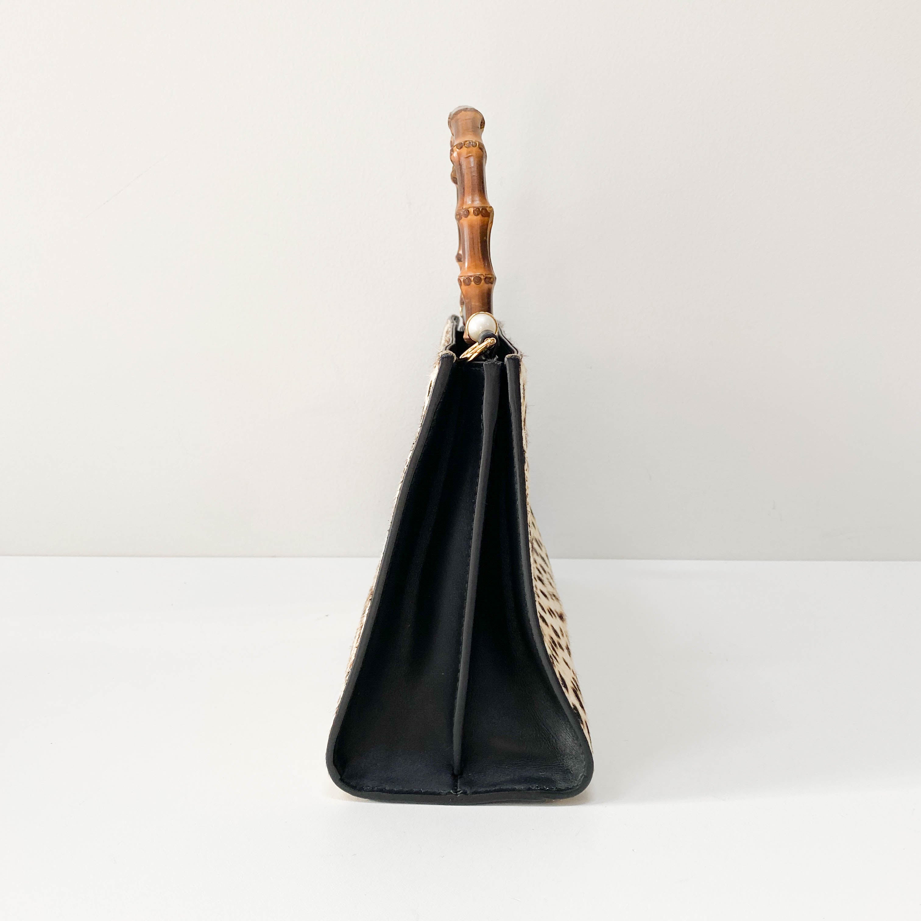 Nymphaea Leopard Calf Hair Bamboo Handle Bag
