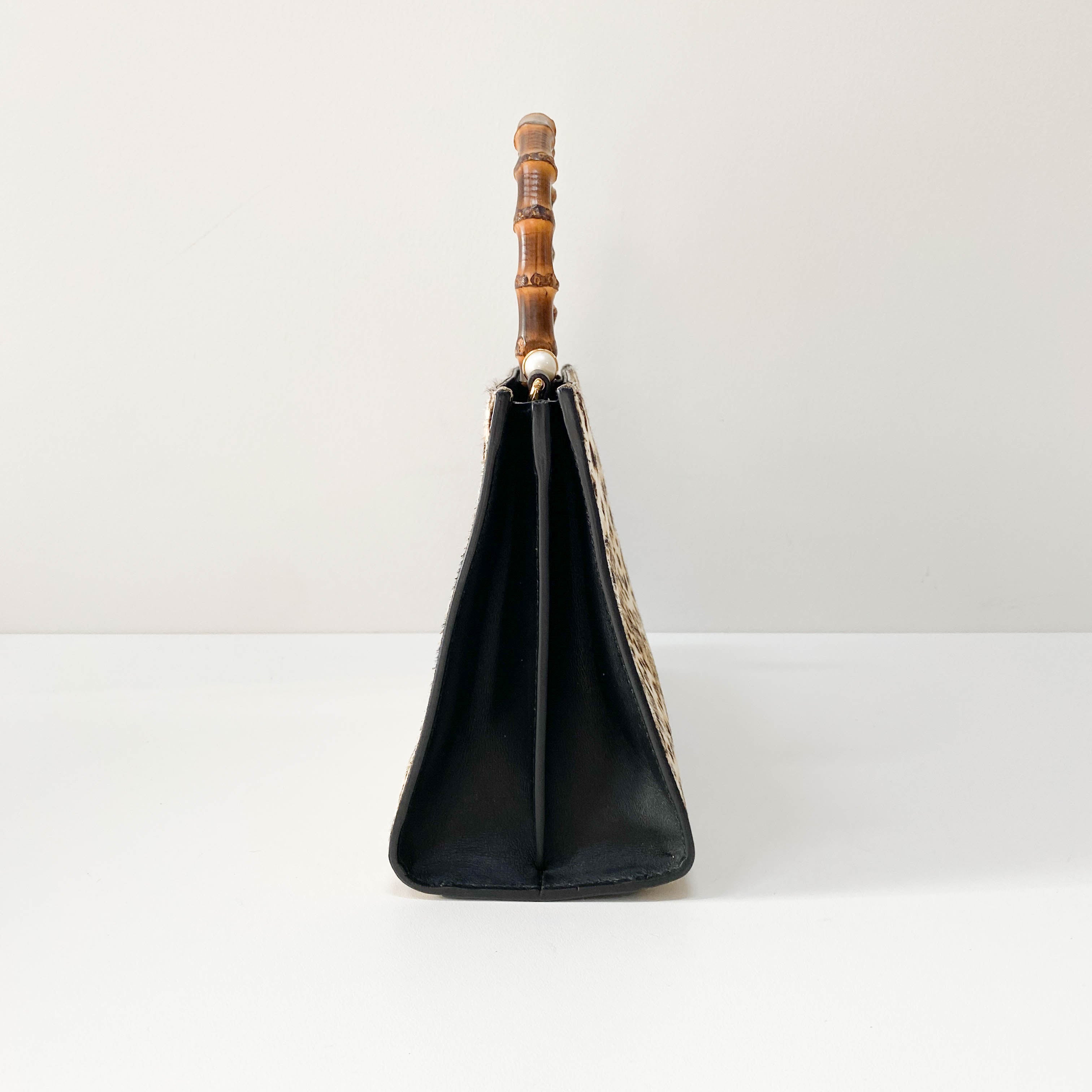 Nymphaea Leopard Calf Hair Bamboo Handle Bag