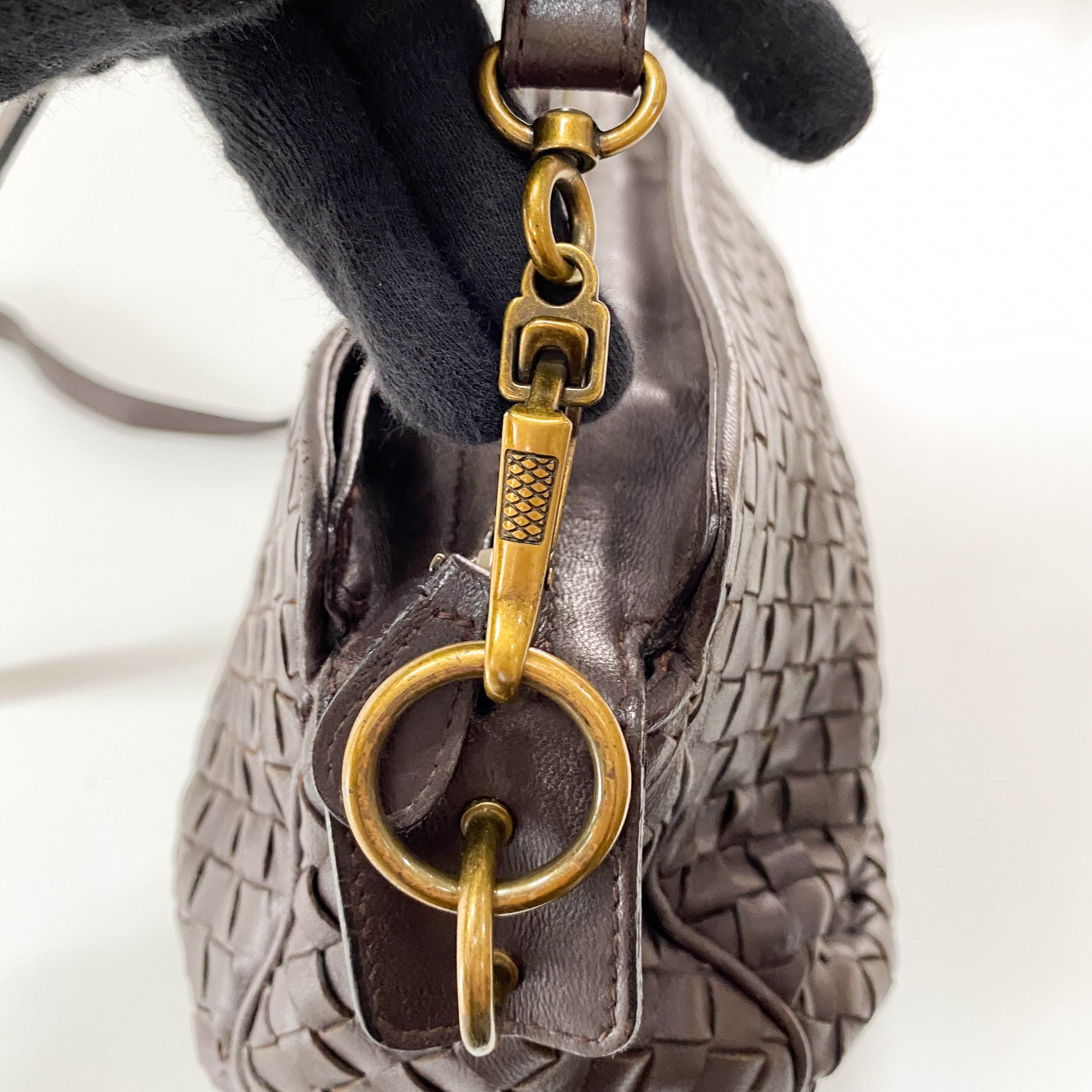 Intrecciato Brown Leather Shoulder Bag