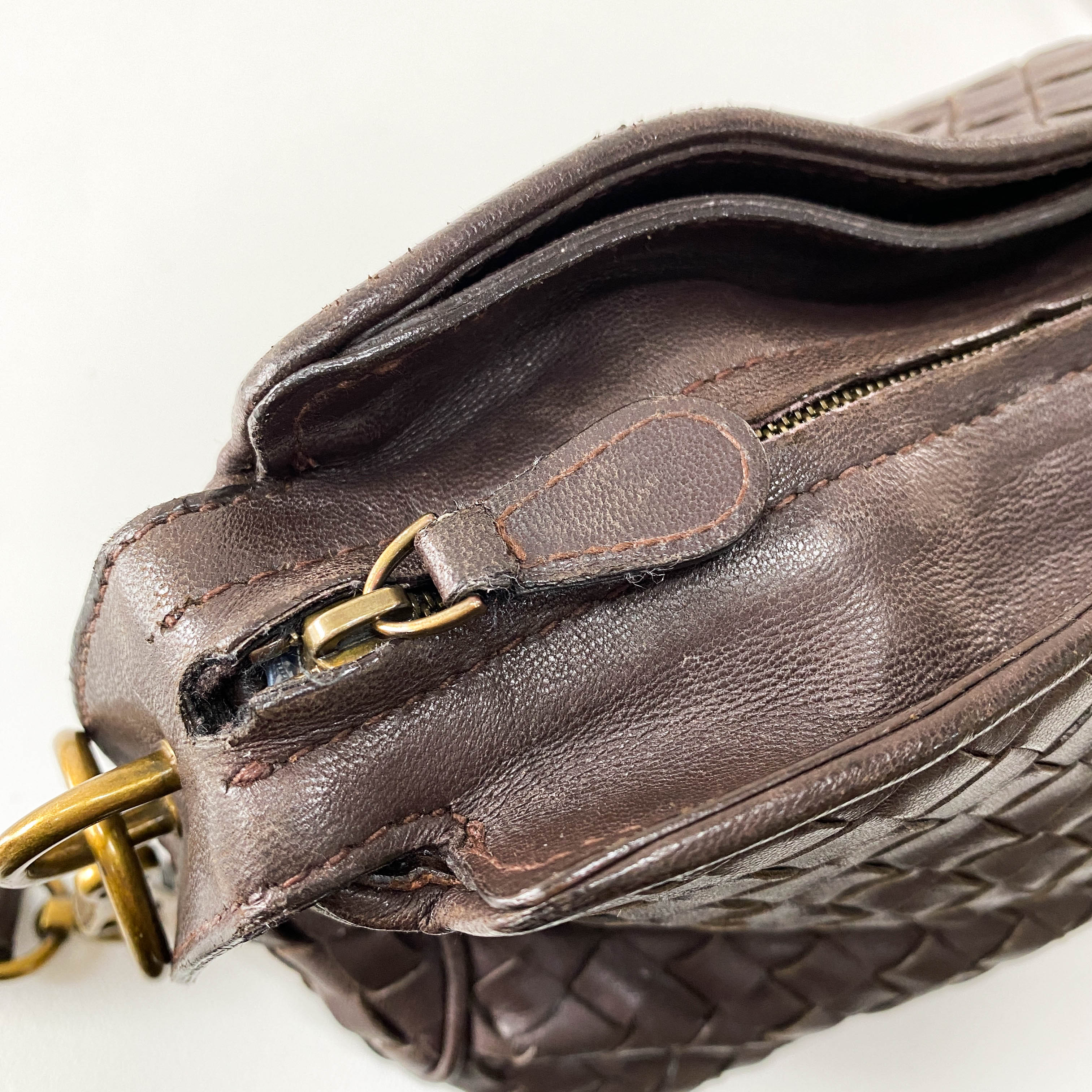 Intrecciato Brown Leather Shoulder Bag