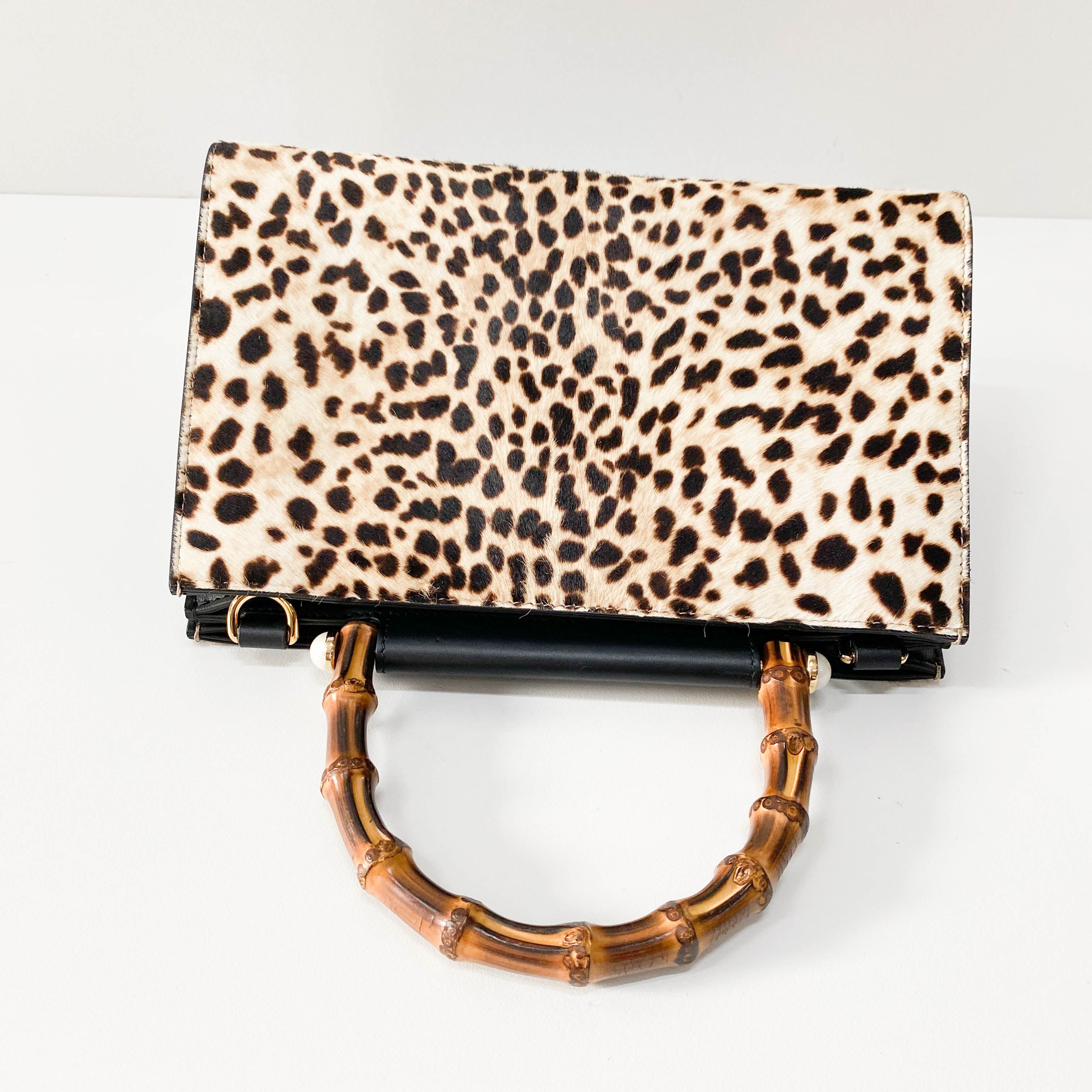 Nymphaea Leopard Calf Hair Bamboo Handle Bag